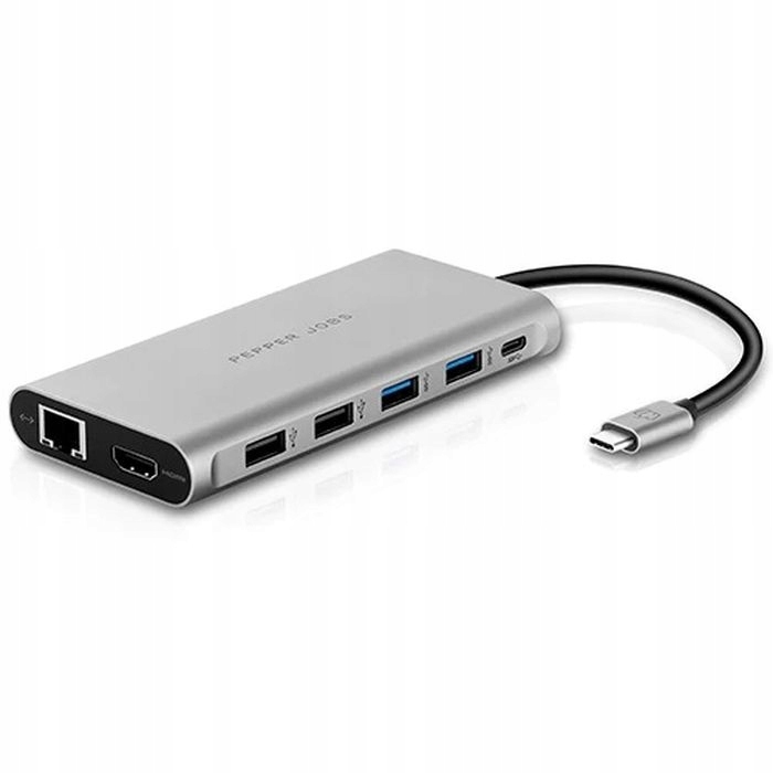 HUB USB-C 12w1 Pepper Jobs 2x HDMI Display Port 4xUSB SD/TF RJ-45 PD 100W