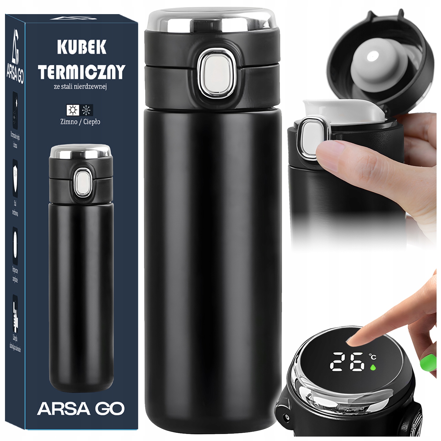 KUBEK TERMICZNY TERMOS DO KAWY Z USTNIKIEM 420ML WYŚWIETLACZ LCD SZCZELNY