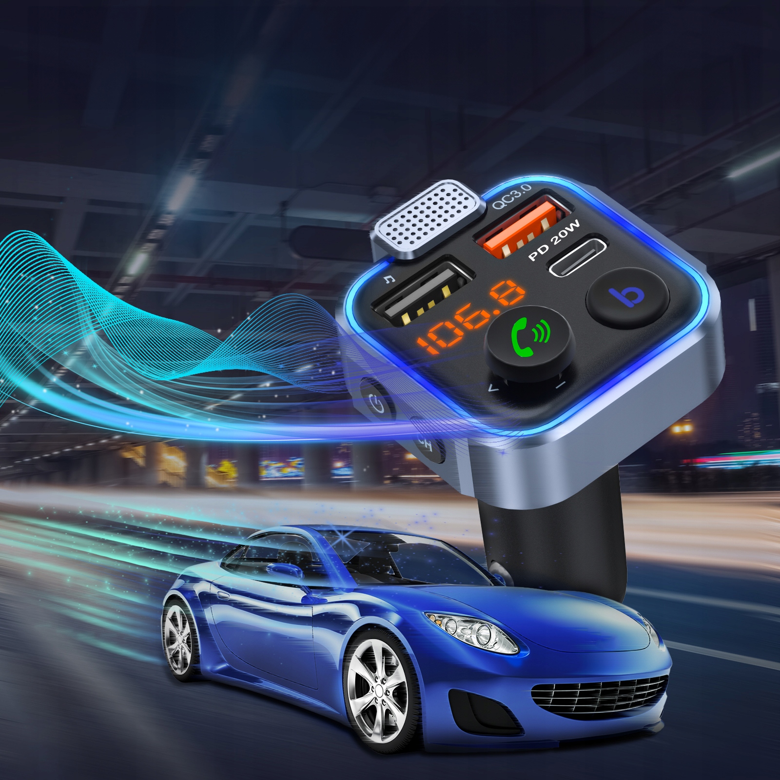 TRANSMITER BLUETOOTH SAMOCHODOWY FM 3x USB ADAPTER SZYBKA ŁADOWARKA MP3