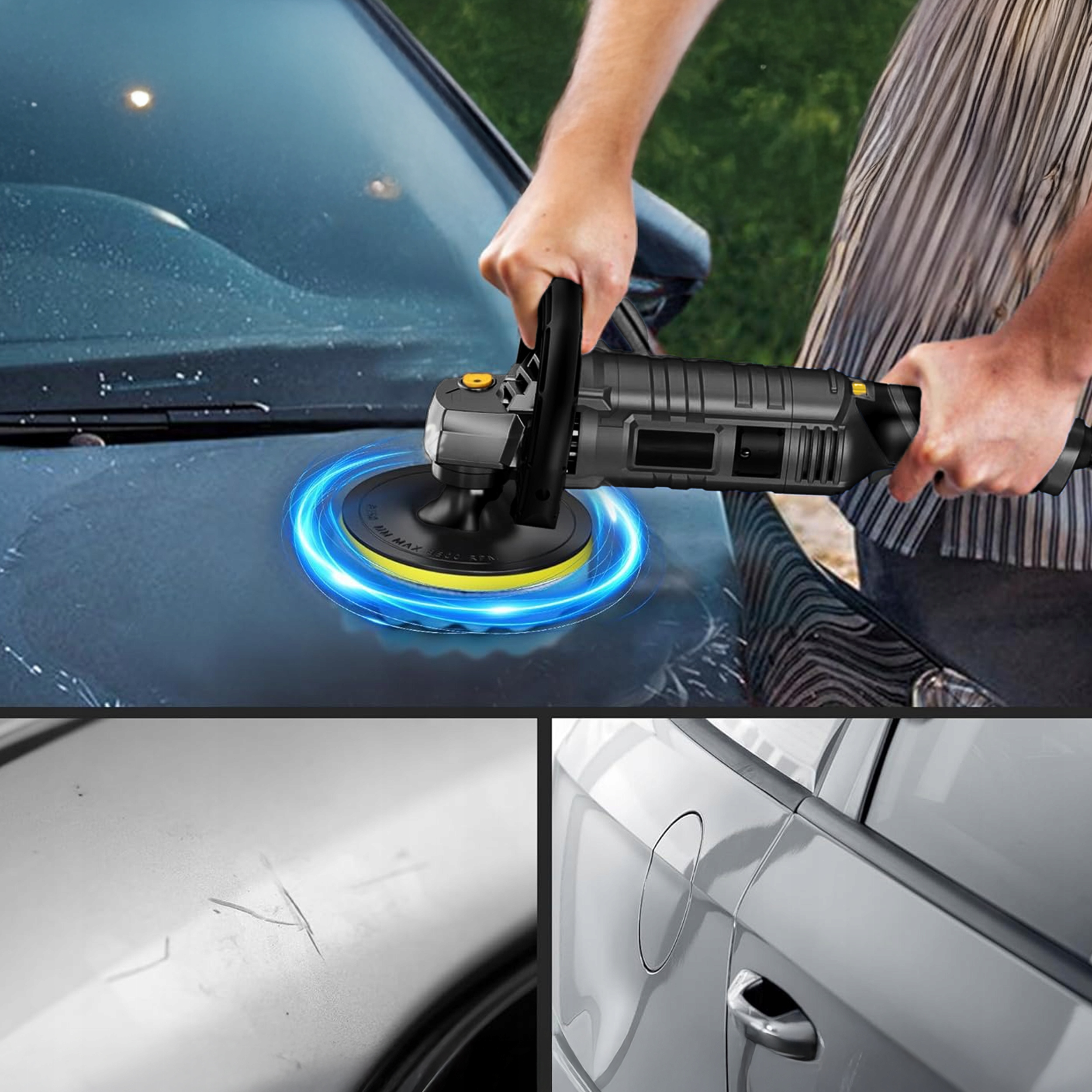 POLERKA SAMOCHODOWA ROTACYJNA 2600W REGULACJA OBROTÓW + ZESTAW GĄBEK + FILC