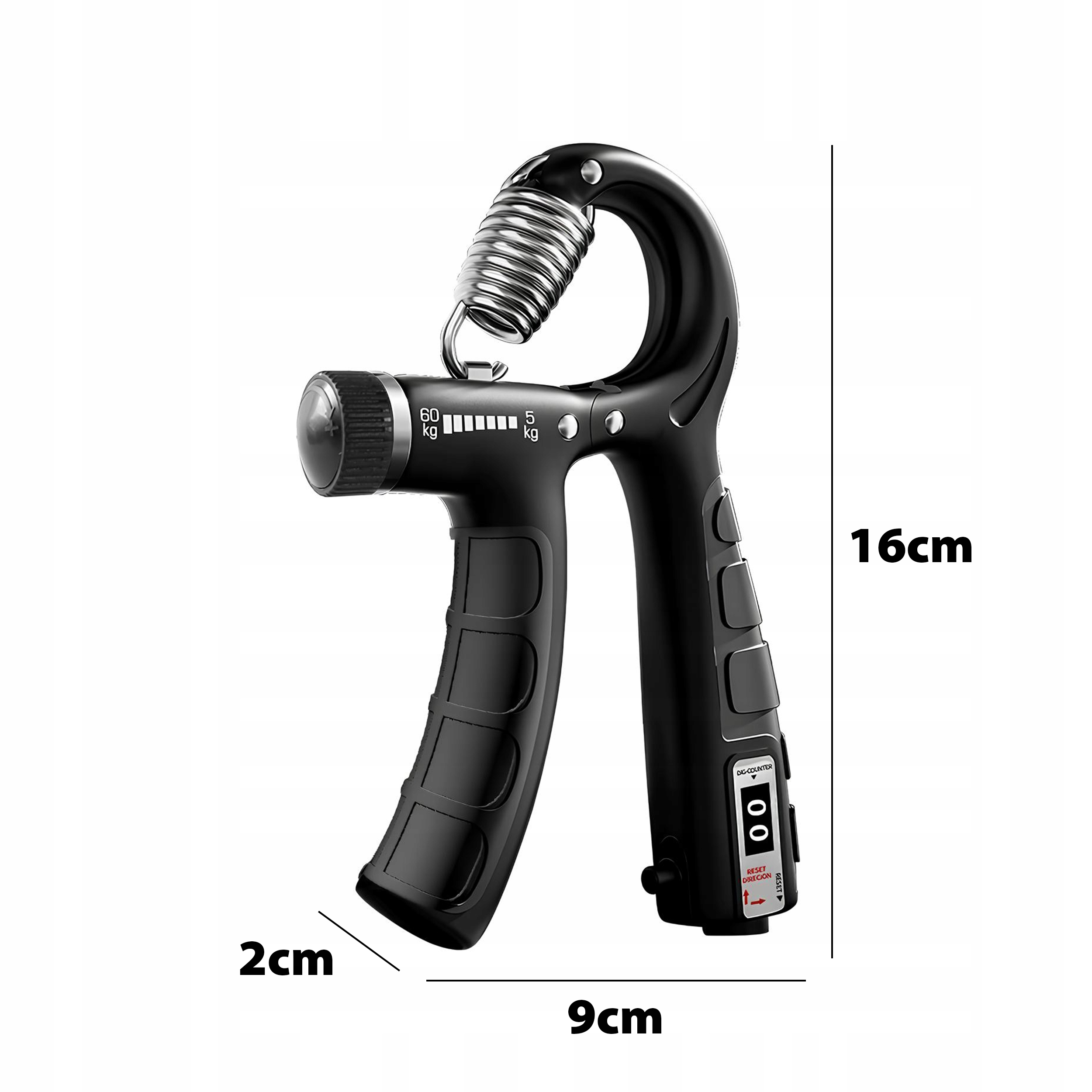 ŚCISKACZ DO RĄK DŁONI TRENING CHWYTU REGULOWANY OPÓR Z LICZNIKIEM 5-60 kg