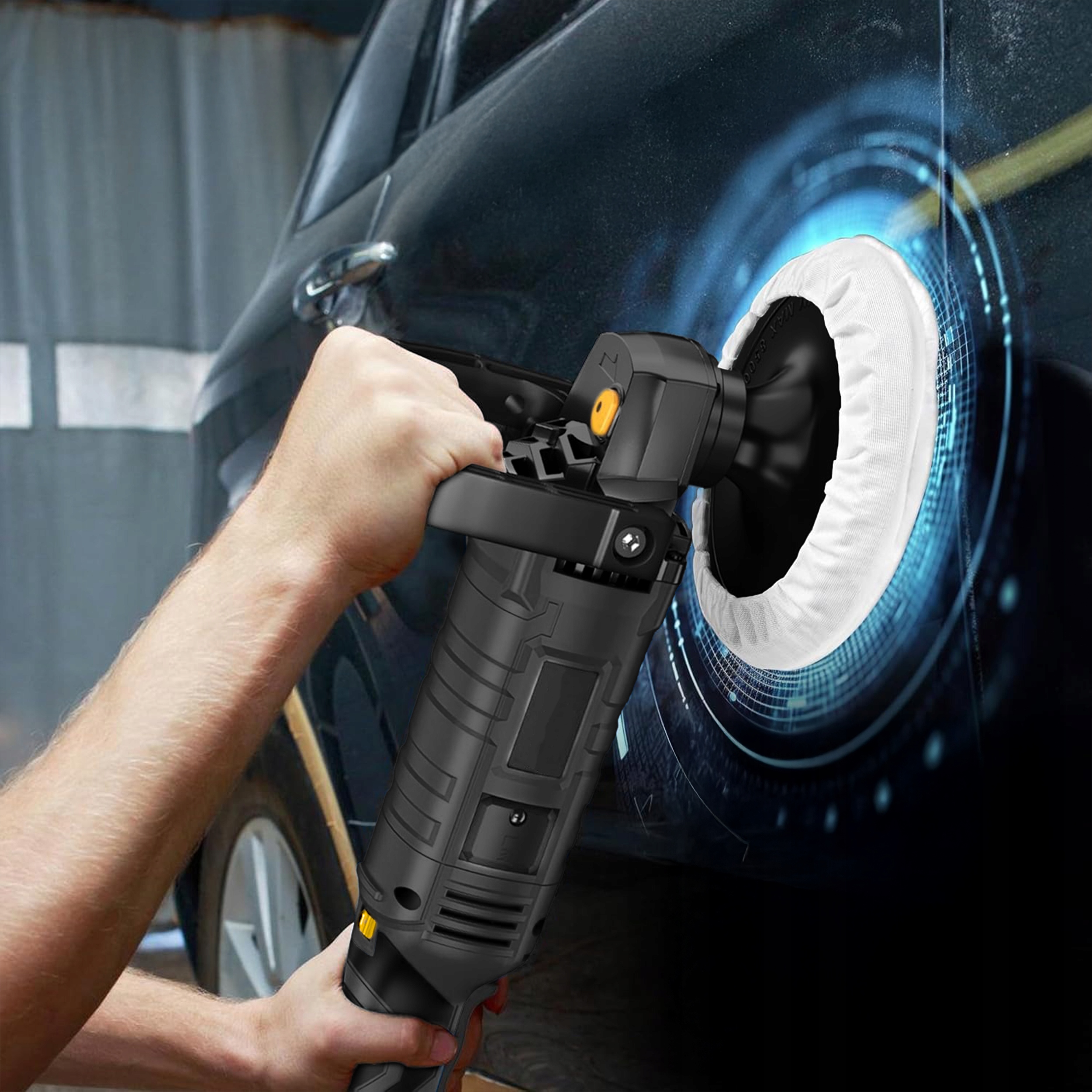 POLERKA SAMOCHODOWA ROTACYJNA 2600W REGULACJA OBROTÓW + ZESTAW GĄBEK + FILC