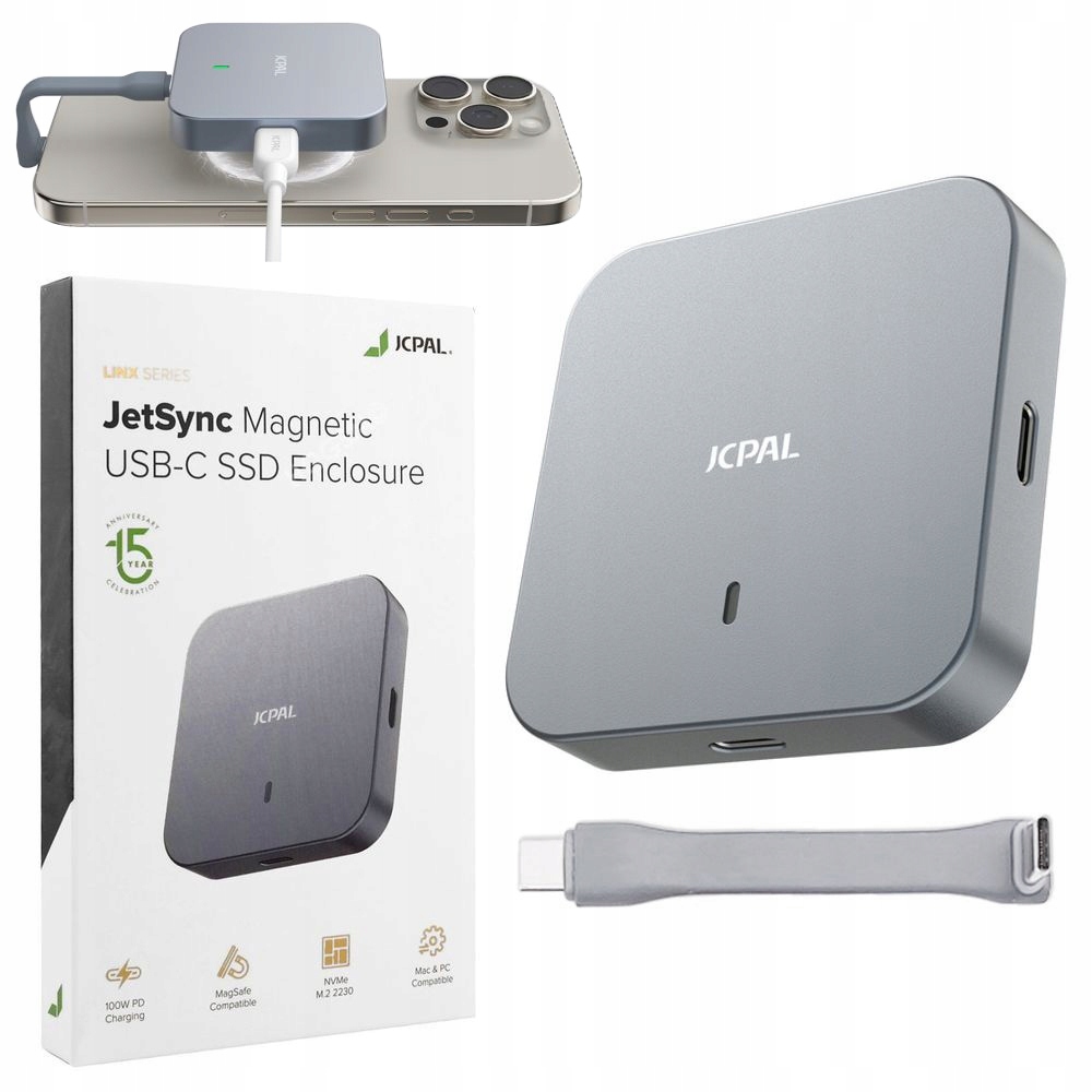 JCPal Obudowa Kieszeń SSD na Dysk NVMe M.2 2230 MagSafe USB-C iPhone 16/15