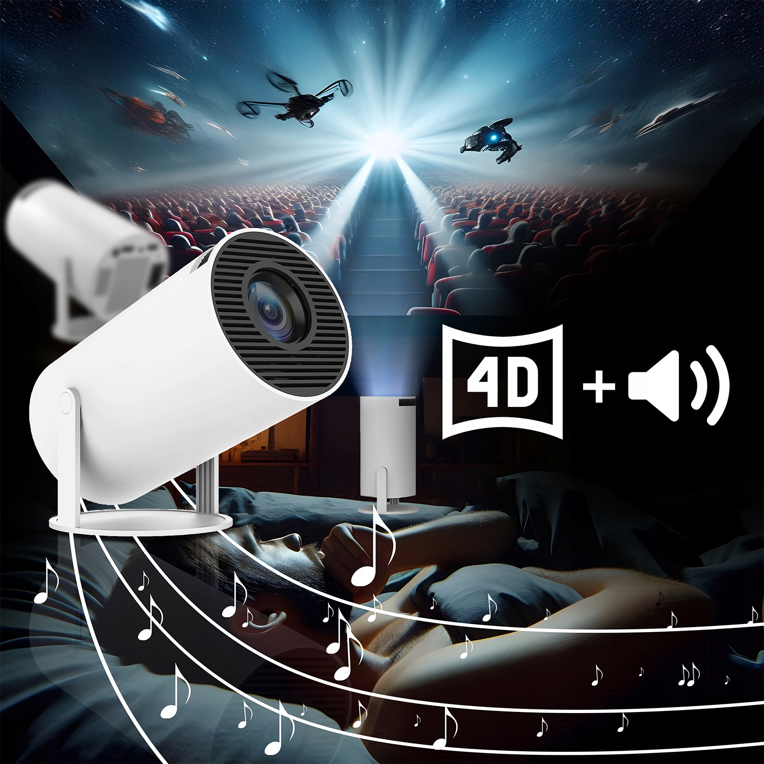 PROJEKTOR RZUTNIK WIFI ANDROID PRZENOŚNY OBROTOWY SMART 4K GŁOŚNIK BT 5.0