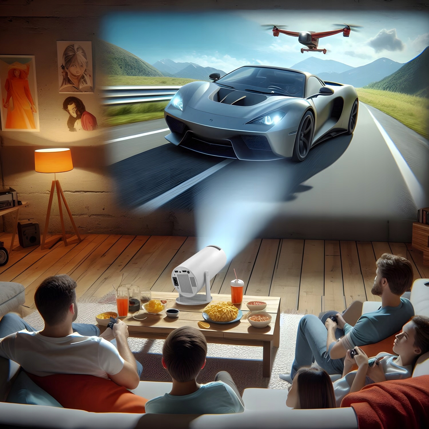 PROJEKTOR RZUTNIK WIFI ANDROID PRZENOŚNY OBROTOWY SMART 4K GŁOŚNIK BT 5.0