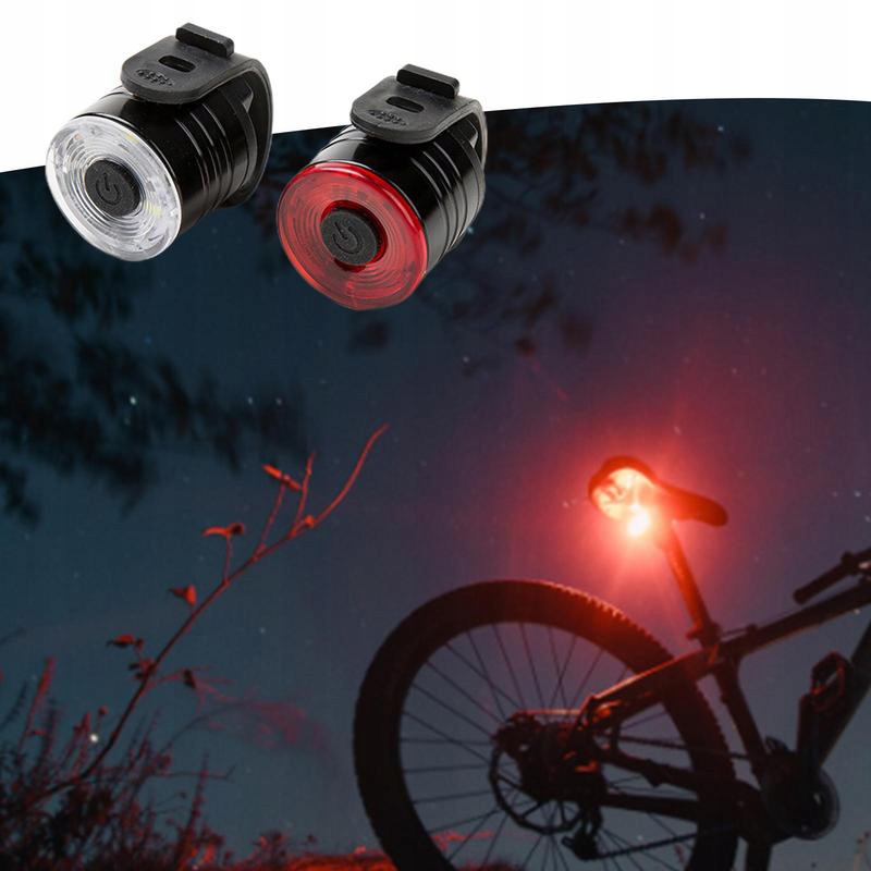 LAMPKA ROWEROWA PRZÓD + TYŁ LED LAMPKI DO ROWERU NA KIEROWNICĘ ZESTAW + BAT