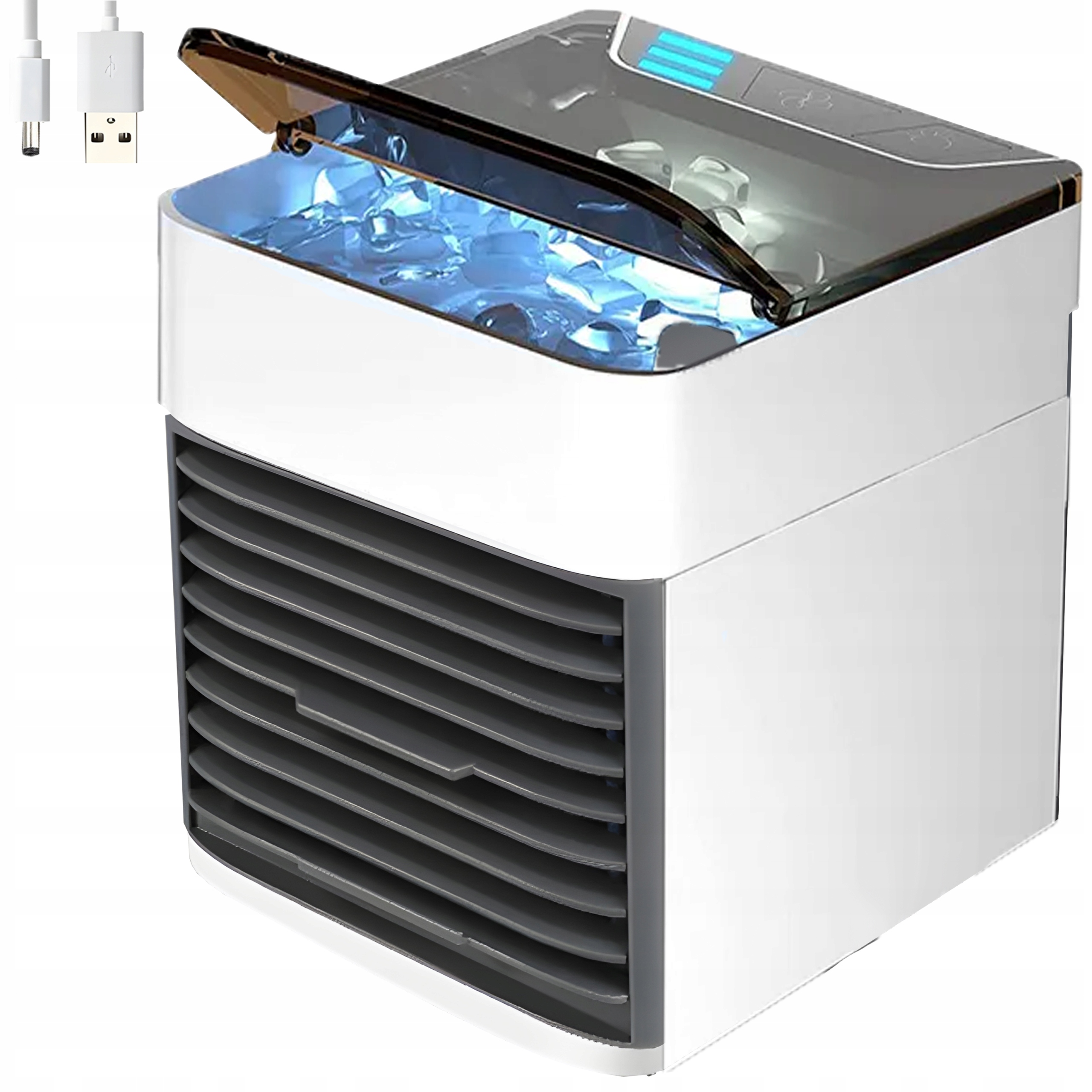 KLIMATOR PRZENOŚNY BIURKOWY MAŁY WODNY NA WODĘ i LÓD 3W1 KLIMATYZER LED USB