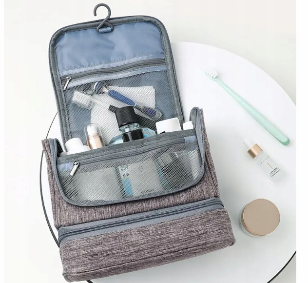 KOSMETYCZKA MĘSKA SZARA POJEMNA KOSMETYCZKA PODRÓŻNA WYJAZD DUŻA Z HAKIEM