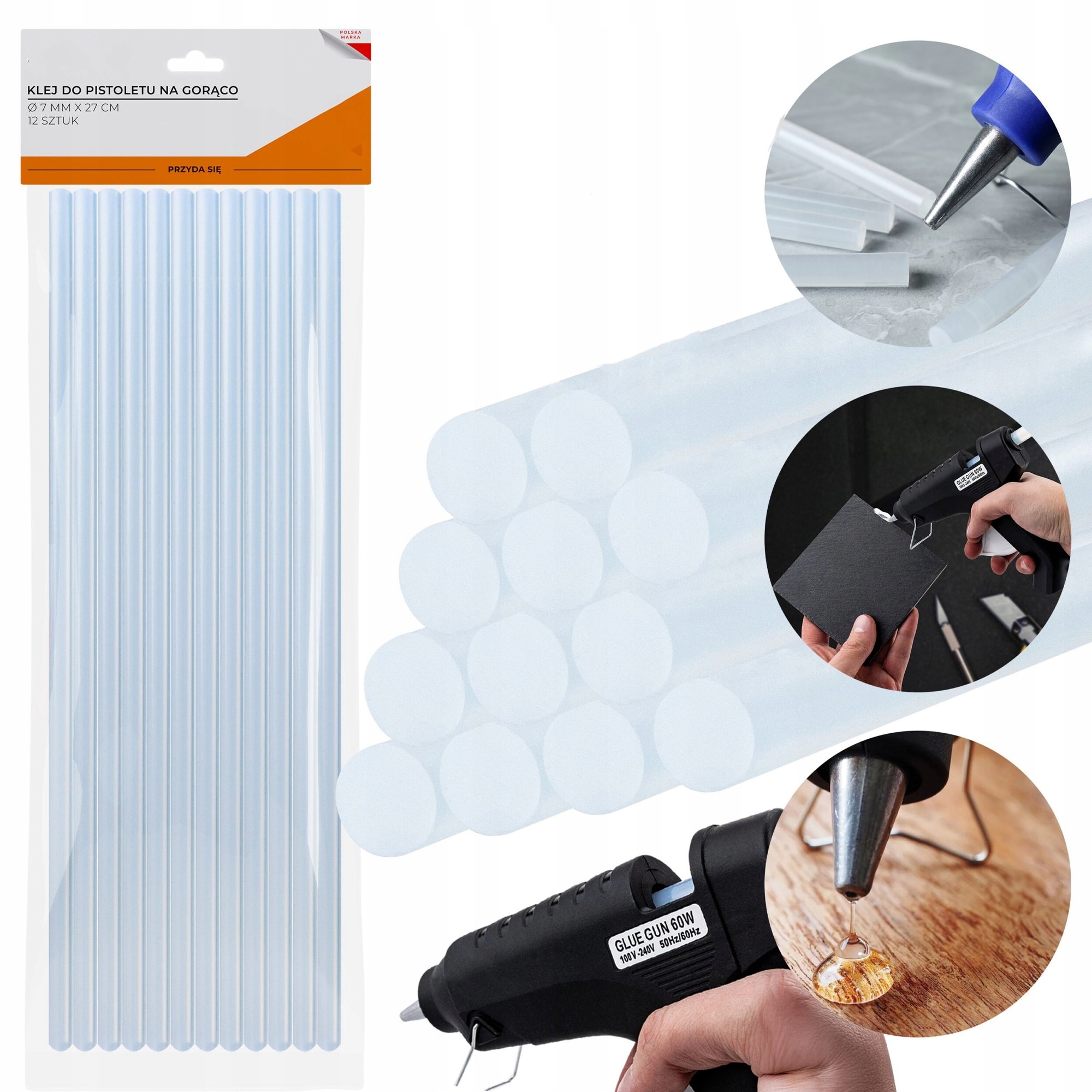 KLEJ DO PISTOLETU NA GORĄCO WKŁADY MOCNE KLEJOWE BEZBARWNE 12SZT 27CM 7MM