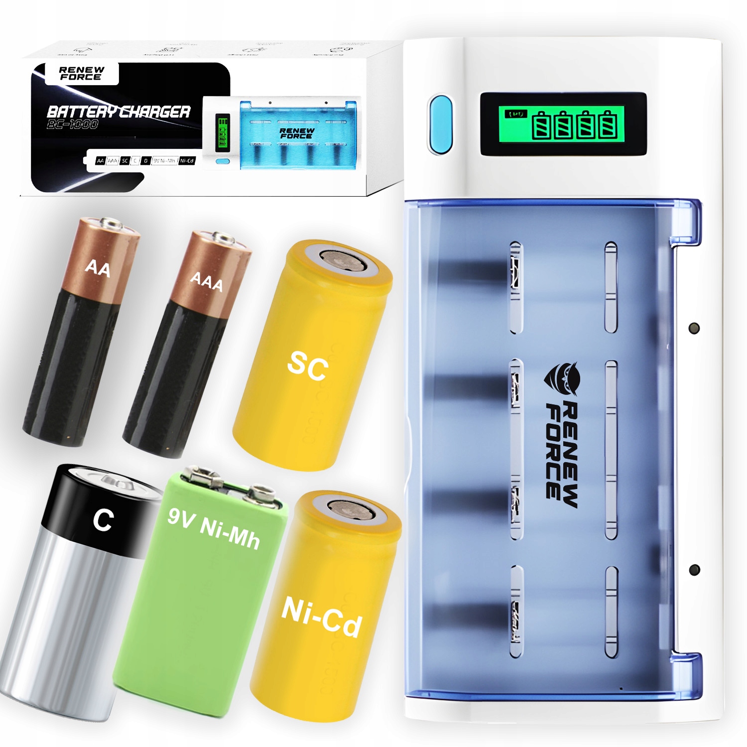 Ładowarka Renew Force 5 9V (6F22), AA, AAA, C (R14), D (R20)