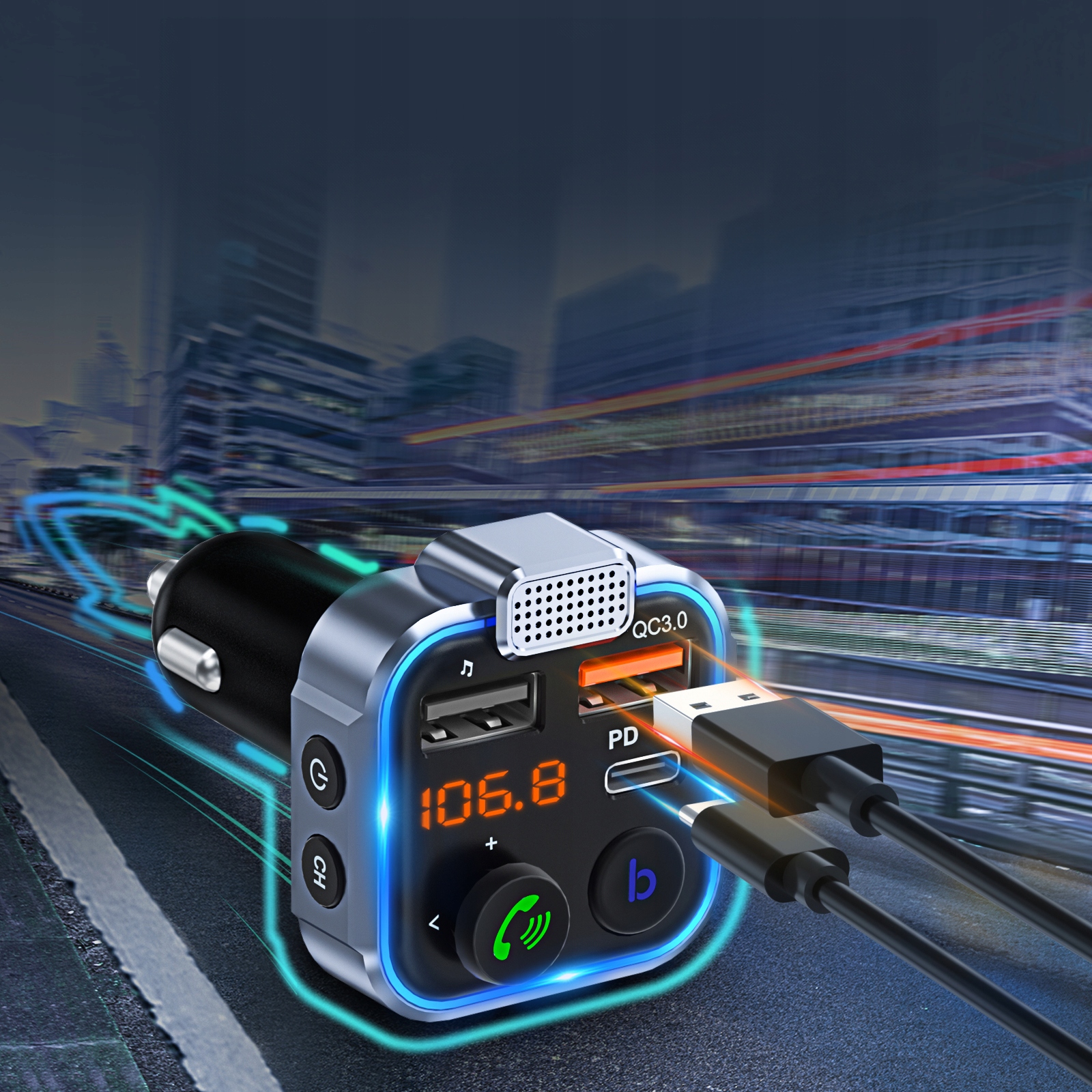 TRANSMITER BLUETOOTH SAMOCHODOWY FM 3x USB ADAPTER SZYBKA ŁADOWARKA MP3