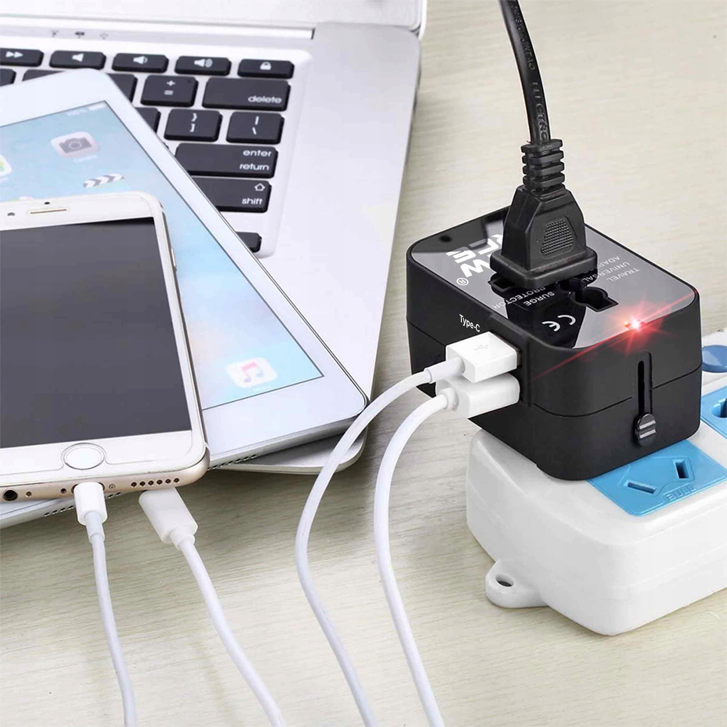 Uniwersalna Przejściówka ADAPTER Gniazda USA UK EU AUST Ładowarka USB ŚWIAT