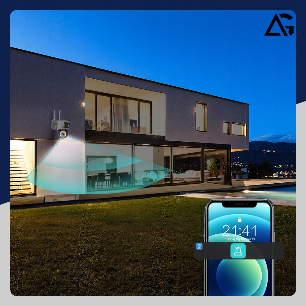 PODWÓJNA KAMERA WIFI IP SMART ZEWNĘTRZNA OBROTOWA QHD 2x 4MP APLIKACJA ZOOM