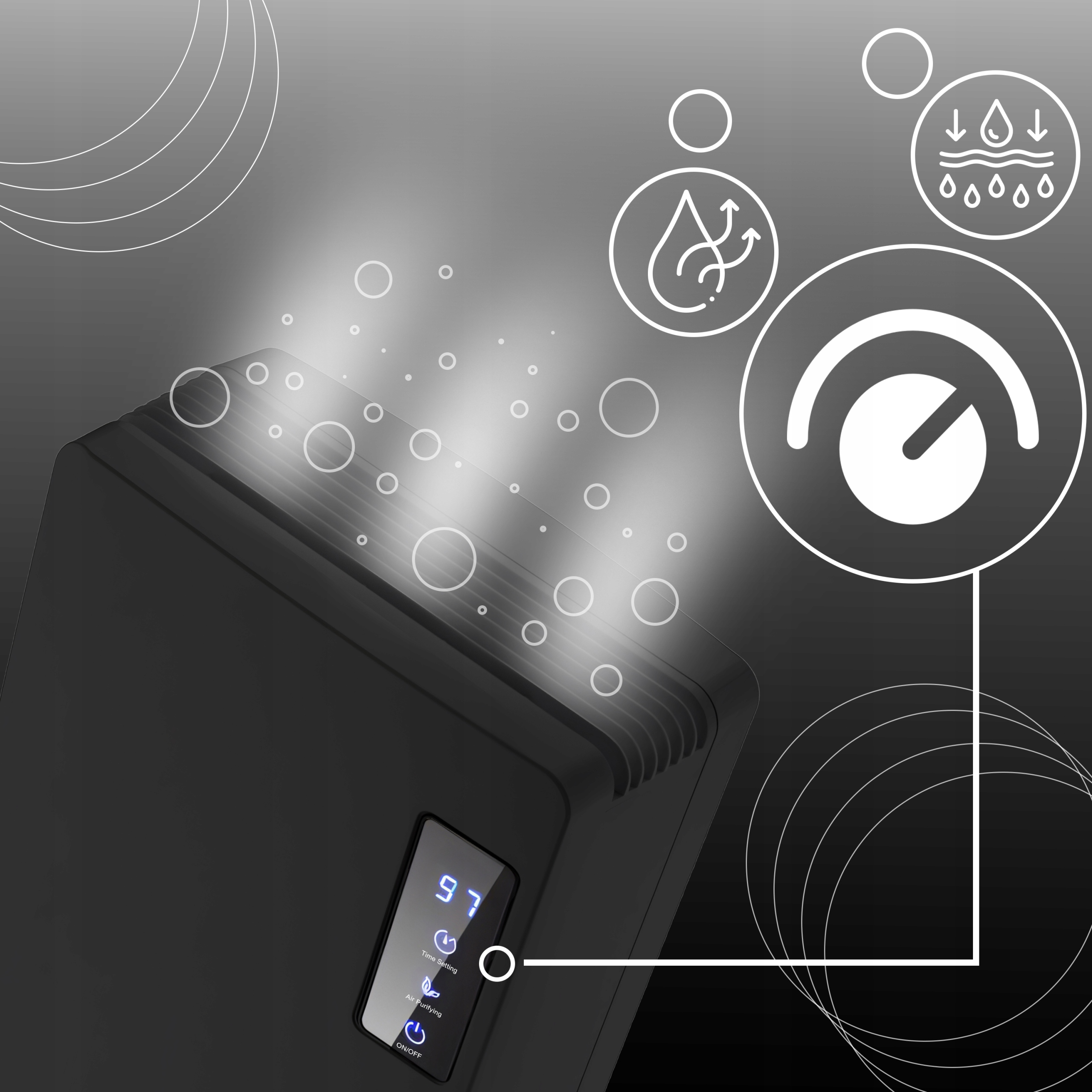 OSUSZACZ POWIETRZA POCHŁANIACZ WILGOCI 2200ml TIMER LCD LED CICHY WYDAJNY