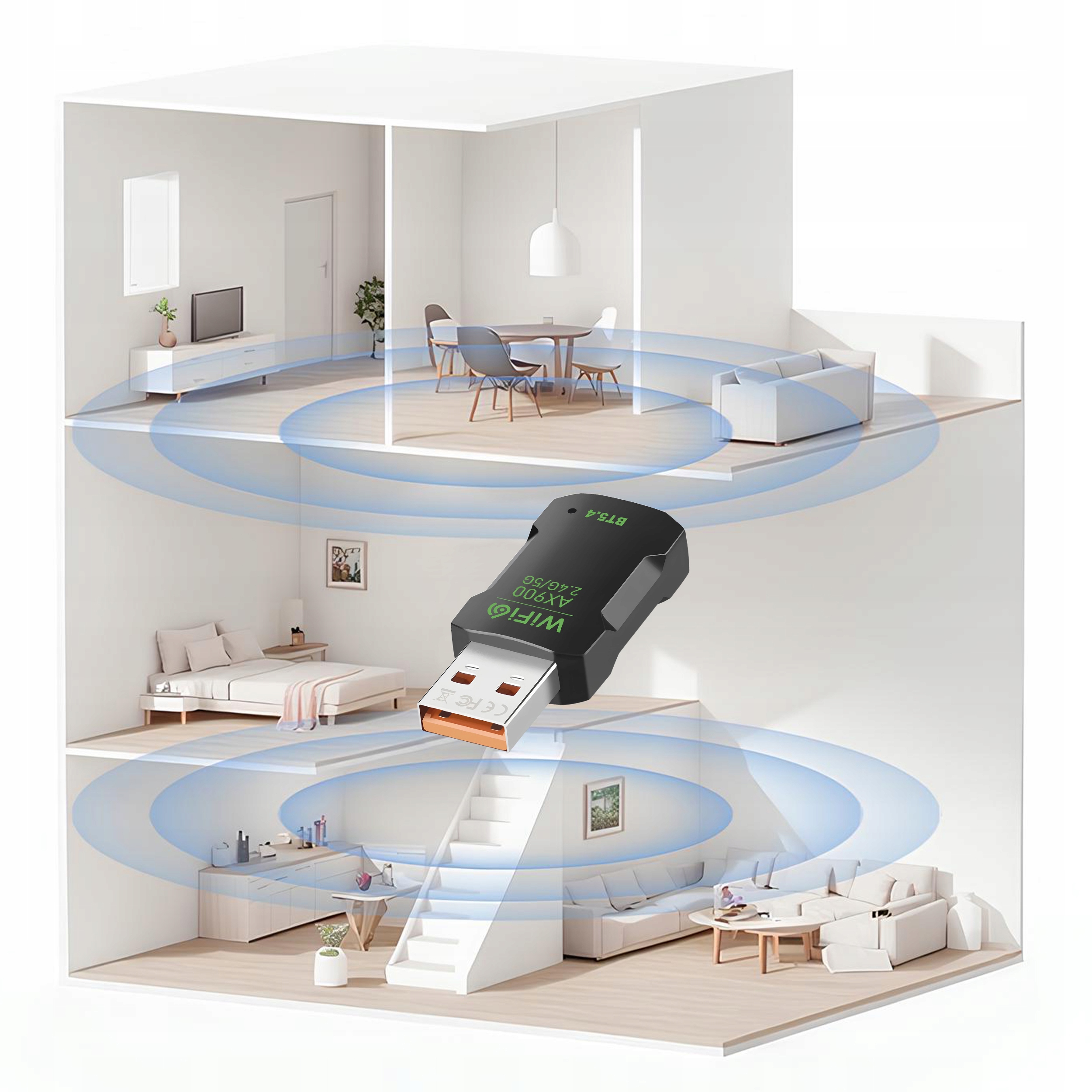 KARTA SIECIOWA ADAPTER BLUETOOTH 5.4 WiFi 6 BT USB 900 MBPS WPA3 ODBIORNIK