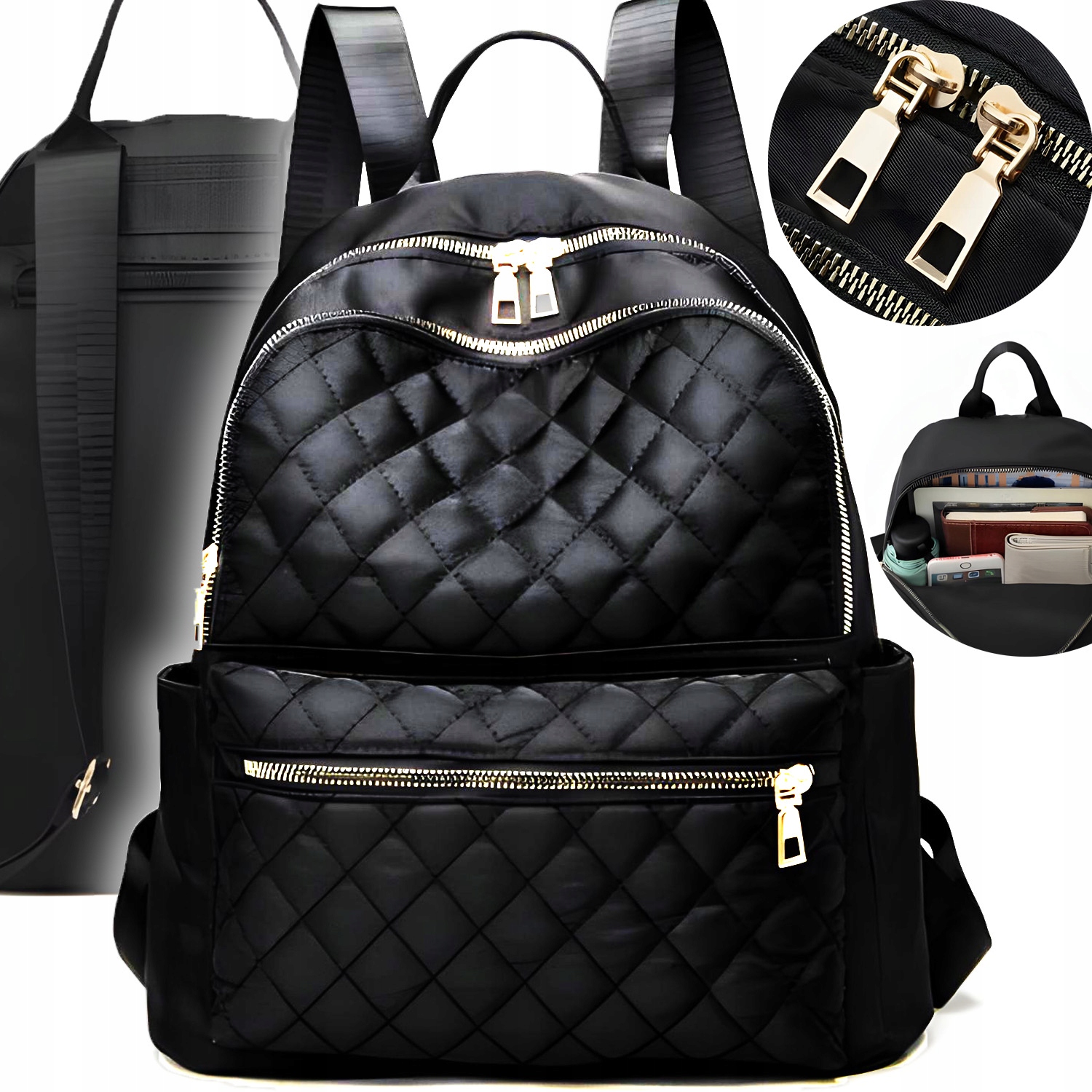 POJEMNY Plecak damski miejski EKOSKÓRA szkolny A4 torba lekki 4 KIESZENIE