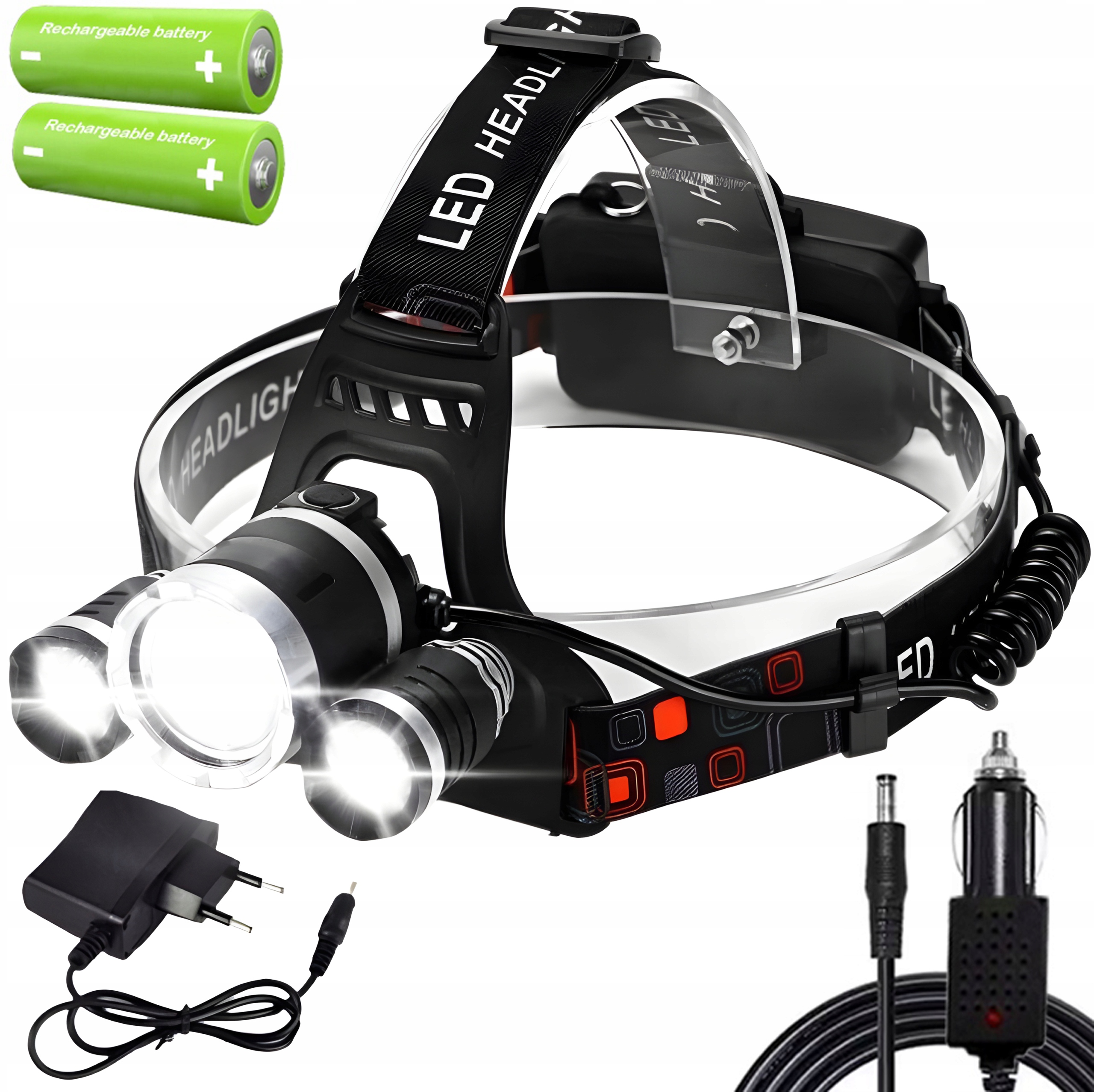 MOCNA LATARKA CZOŁOWA AKUMULATOROWA 3x LED CREE XM L T6 CZOŁÓWKA NA GŁOWĘ