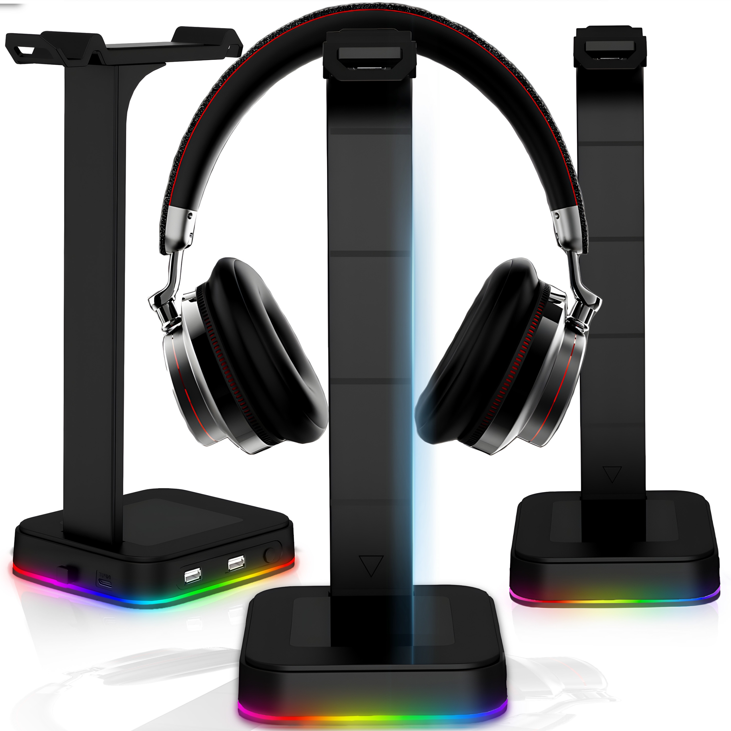 STOJAK STATYW UCHWYT NA SŁUCHAWKI GAMINGOWY PODOŚWIETLENIE RGB HUB + 2X USB