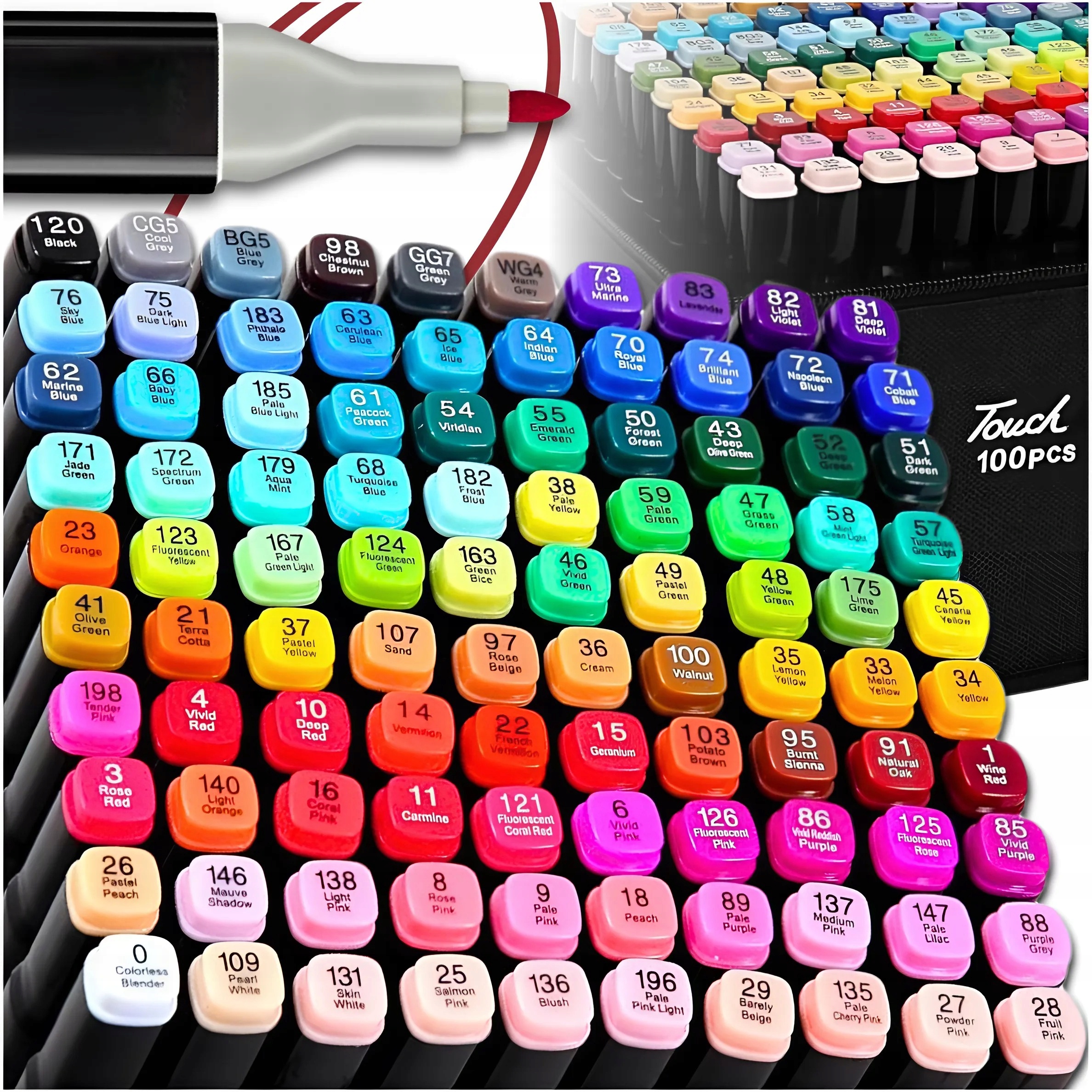 MARKERY ALKOHOLOWE 100 SZT Flamastry Mazaki Pisaki Dwustronne Pro + TORBA