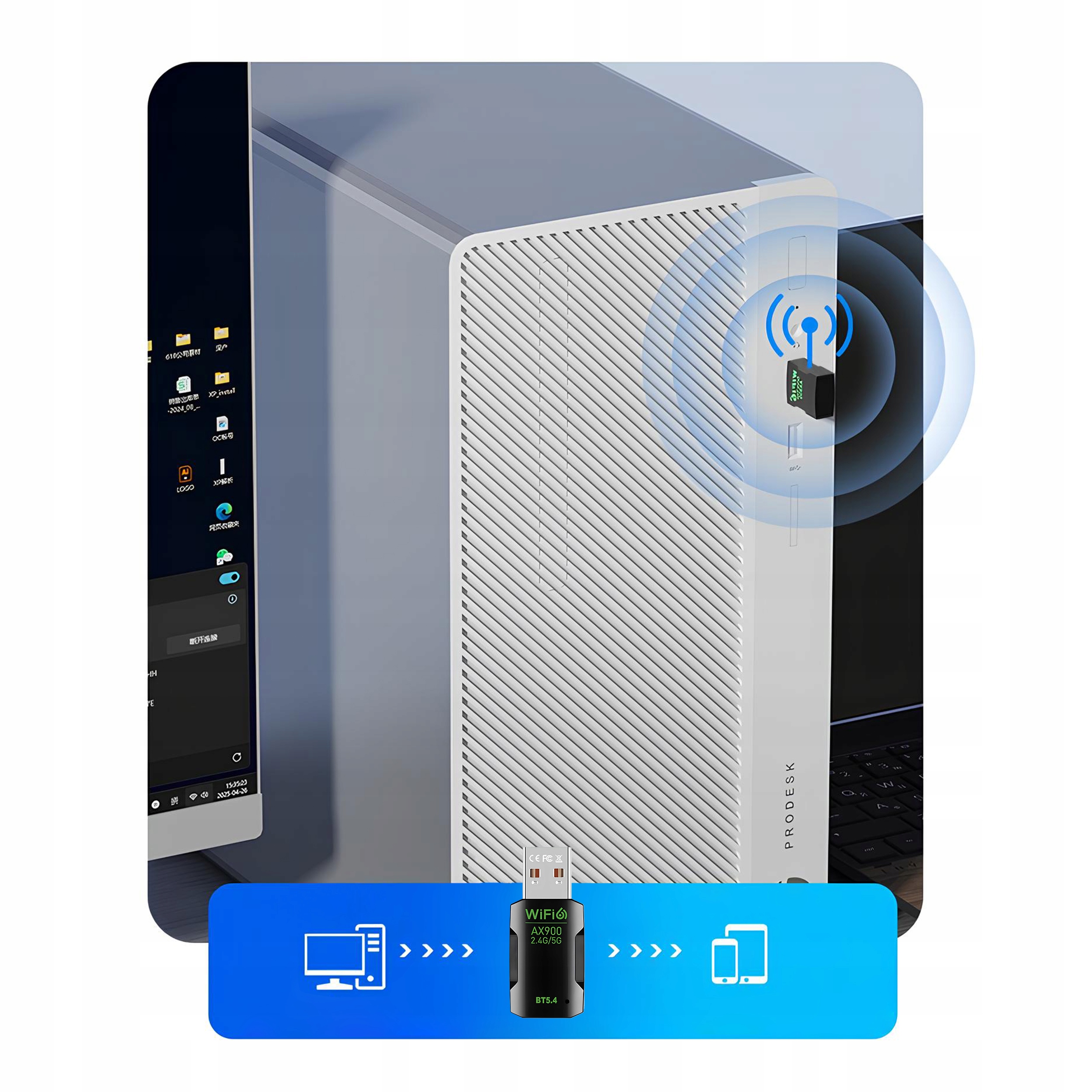 KARTA SIECIOWA ADAPTER BLUETOOTH 5.4 WiFi 6 BT USB 900 MBPS WPA3 ODBIORNIK