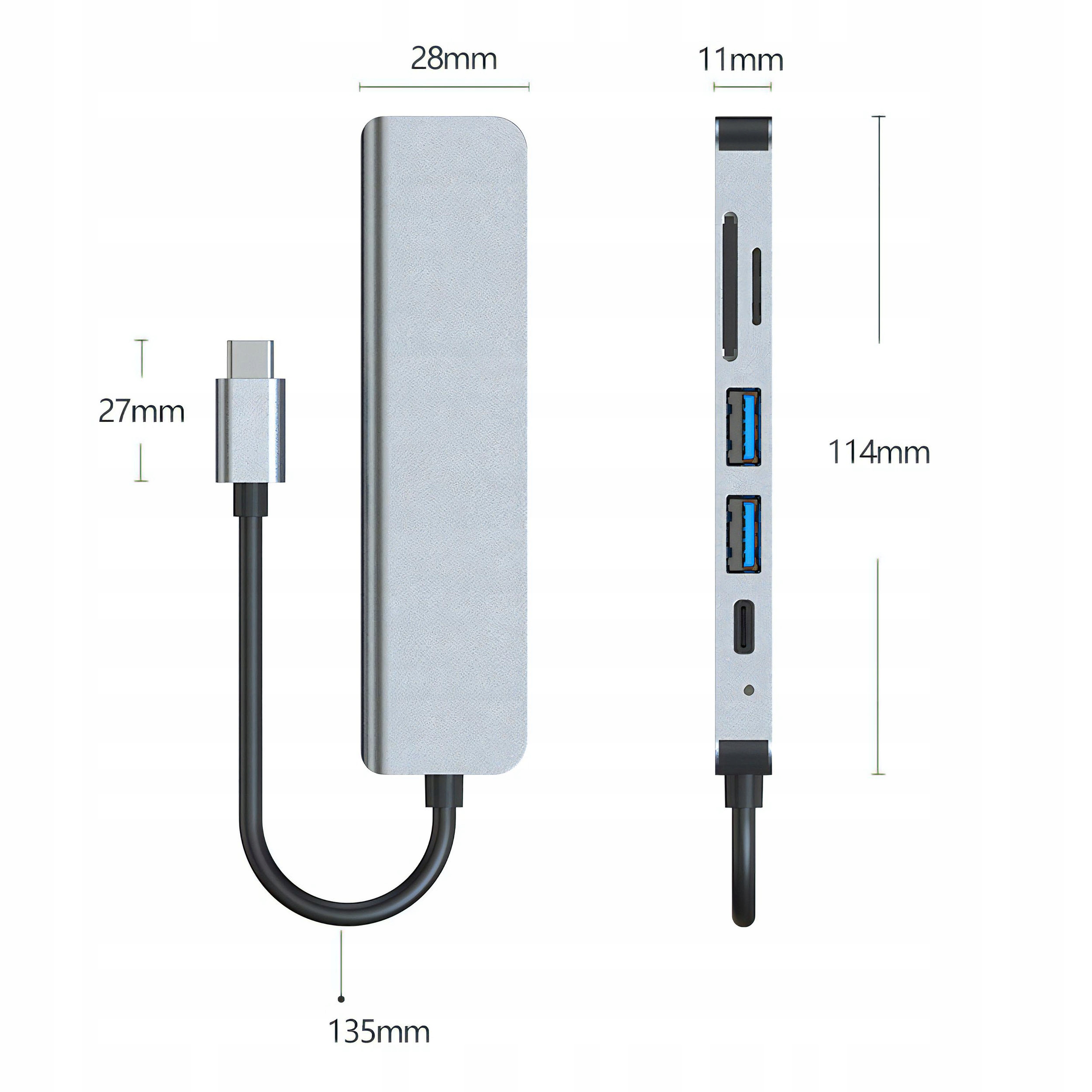 Hub USB Renew Force HUB USB-C KARTY SD TF DO LAPTOPA PRZEJŚCIÓWKA 6 portów