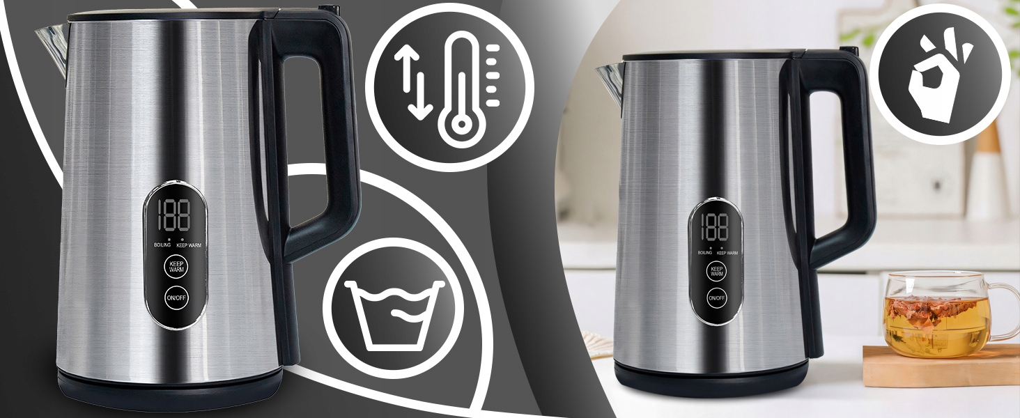 Czajnik elektryczny RETOO ER1243 1800 W 1,8 l srebrny/szary