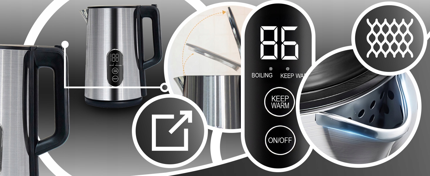 Czajnik elektryczny RETOO ER1243 1800 W 1,8 l srebrny/szary