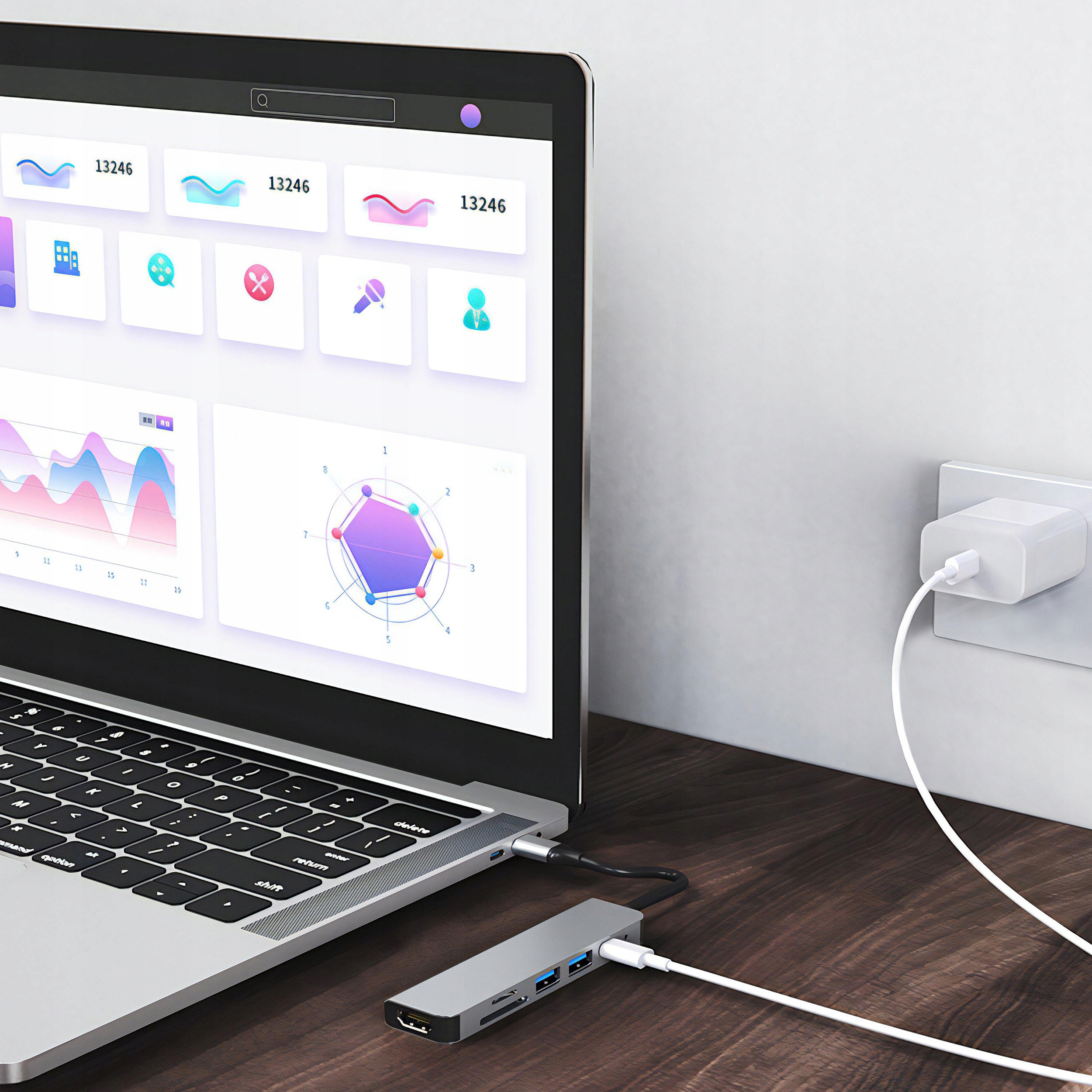 Hub USB Renew Force HUB USB-C KARTY SD TF DO LAPTOPA PRZEJŚCIÓWKA 6 portów