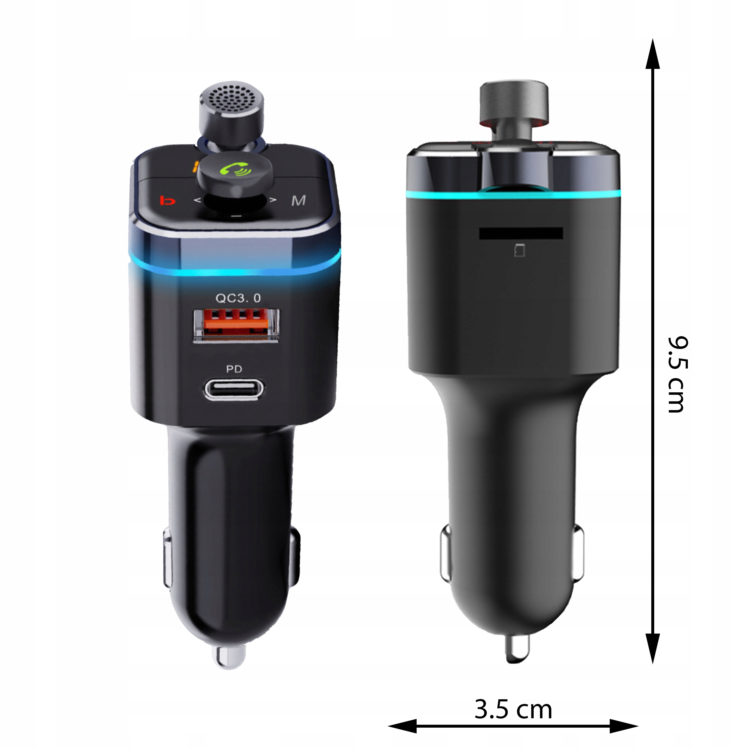 TRANSMITER BLUETOOTH AUDIO FM MP3 SZYBKA ŁADOWARKA USB SD LCD QC3.0 RGB