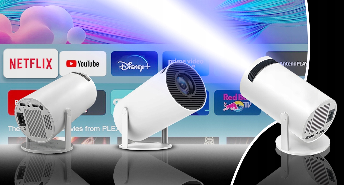 PROJEKTOR RZUTNIK WIFI ANDROID PRZENOŚNY OBROTOWY SMART 4K GŁOŚNIK BT 5.0