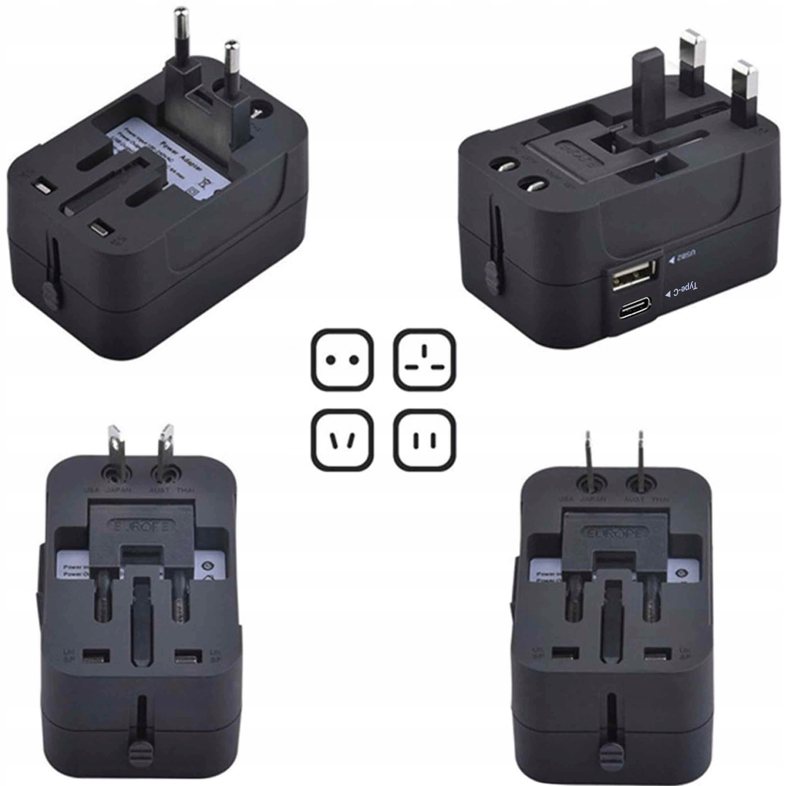 Uniwersalna Przejściówka ADAPTER Gniazda USA UK EU AUST Ładowarka USB ŚWIAT