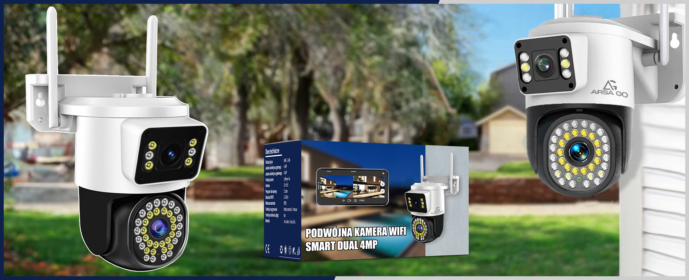 PODWÓJNA KAMERA WIFI IP SMART ZEWNĘTRZNA OBROTOWA QHD 2x 4MP APLIKACJA ZOOM