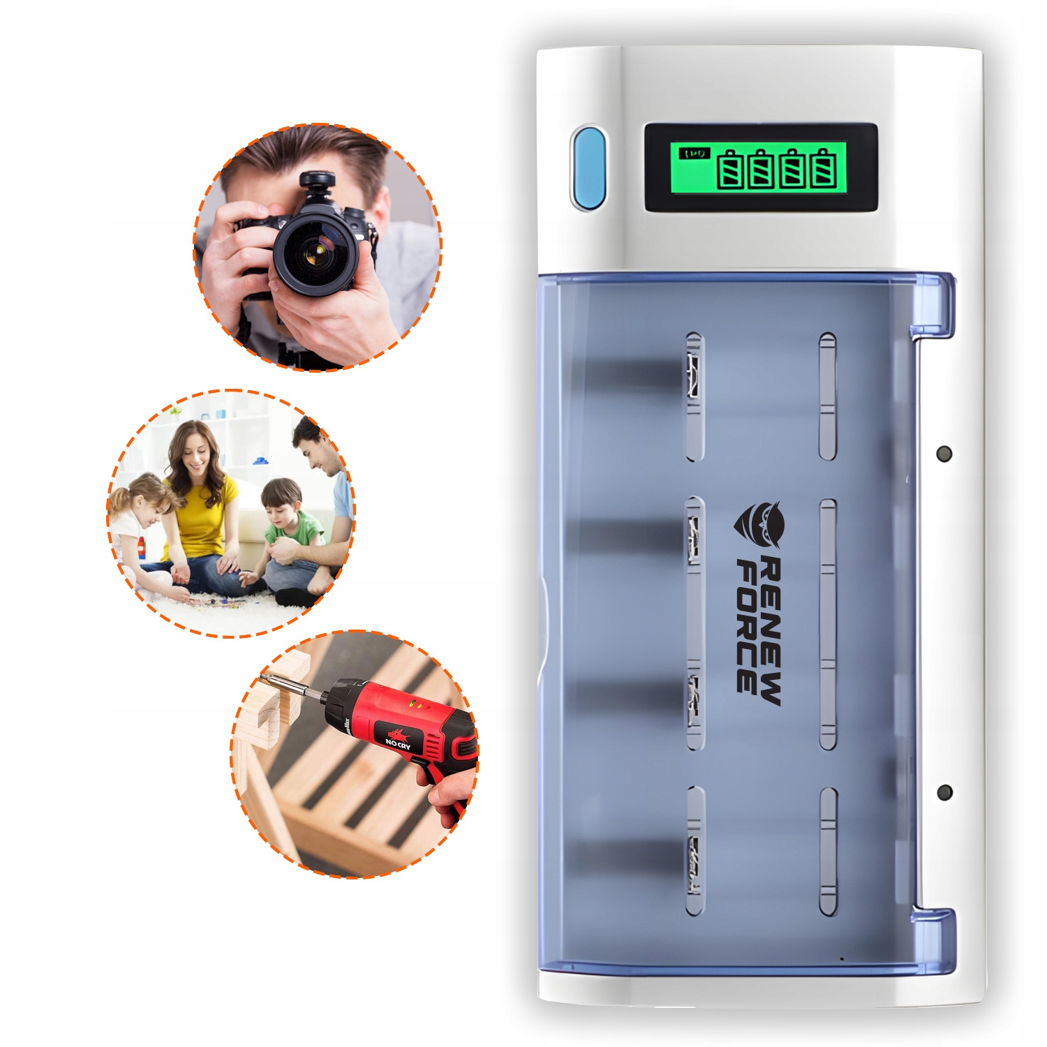 Ładowarka Renew Force 5 9V (6F22), AA, AAA, C (R14), D (R20)