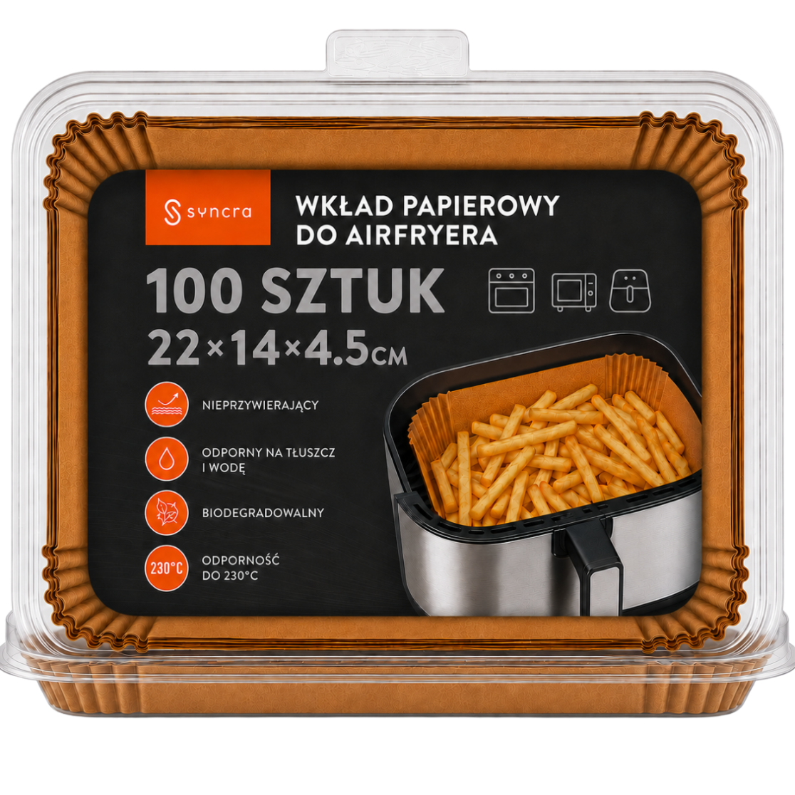 Opakowanie 100 papierowych wkładów Syncra do frytownicy