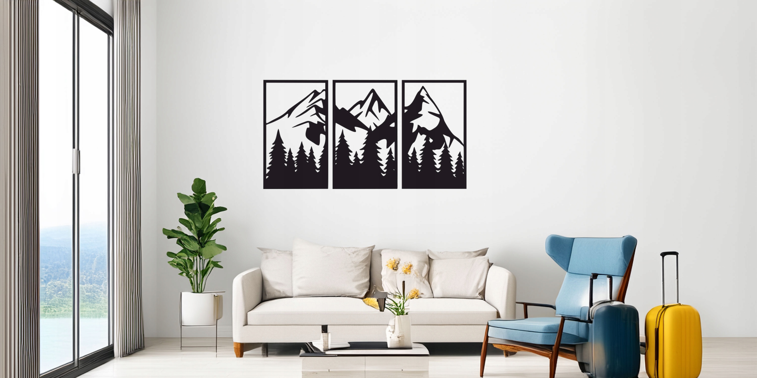 Obraz ażurowy góry XXL nad sofą