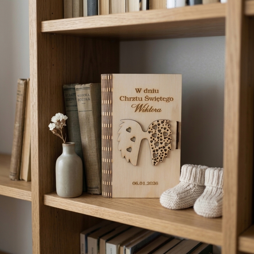 Pudełko na zdjęcia z okazji chrztu we wnętrzu