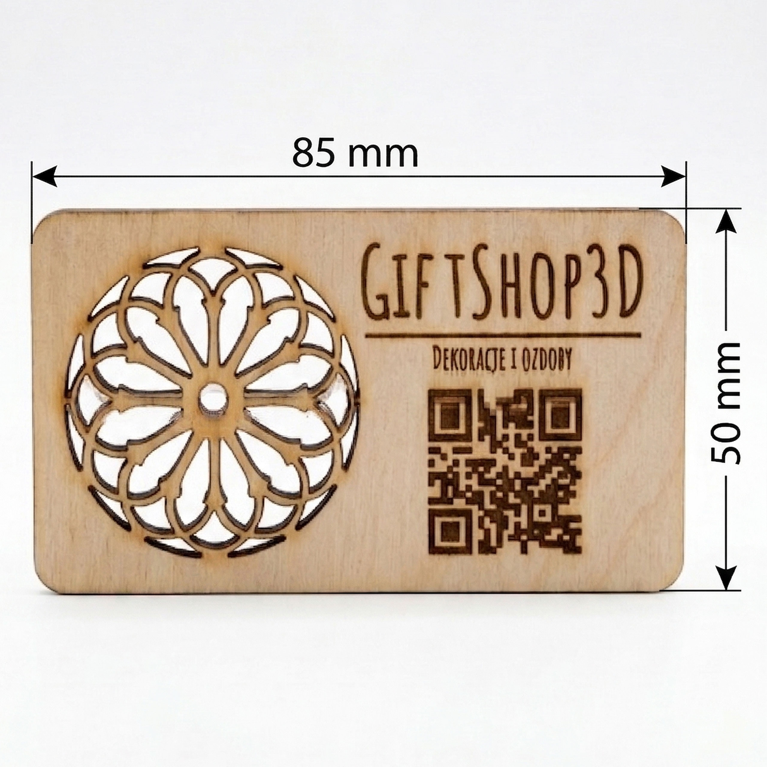 Dane techniczne i wymiary wizytówki z drewna