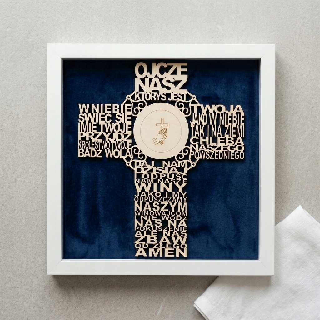 Specyfikacja techniczna obrazu Ojcze Nasz z welurem
