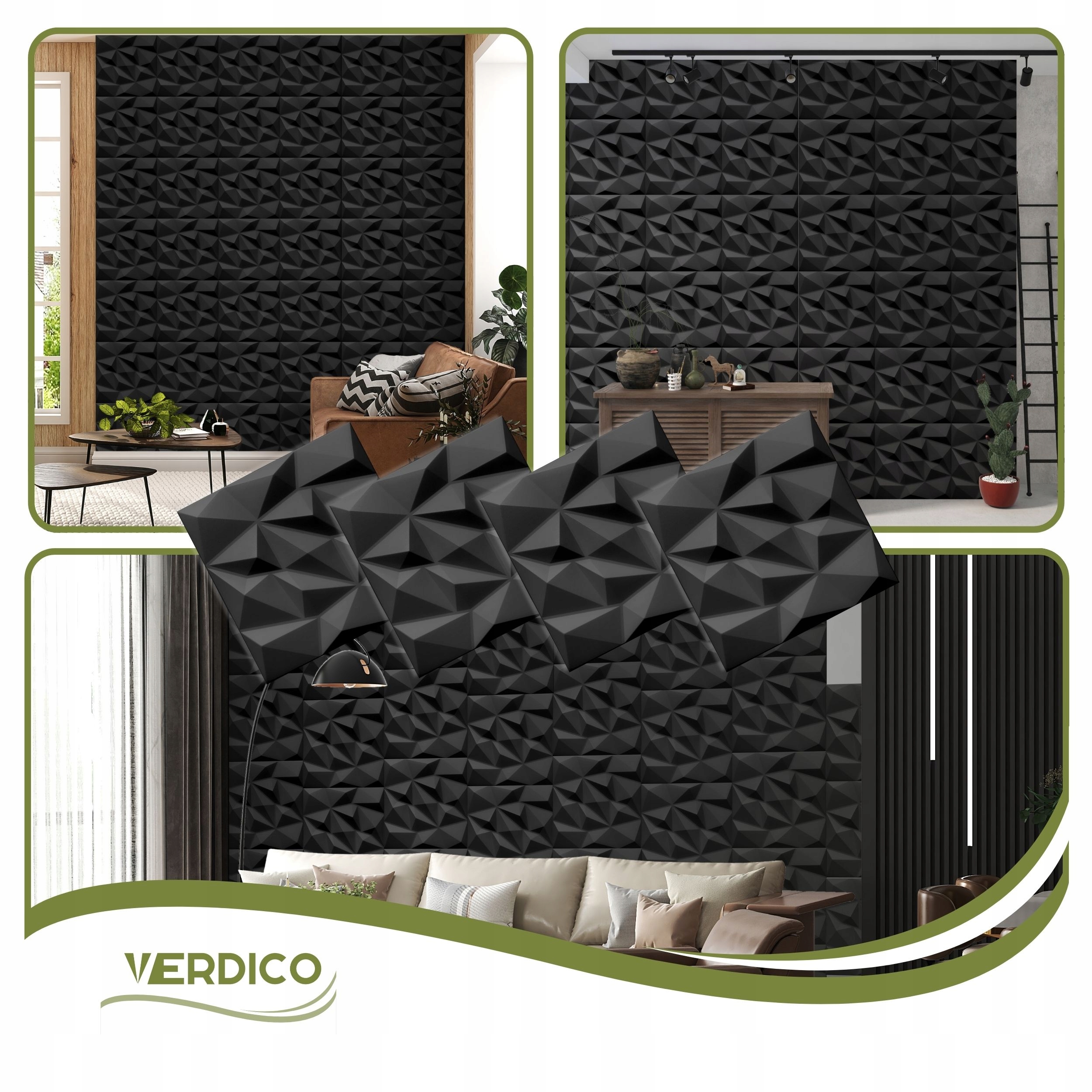 Kaseton Ścienny Sufitowy 3D Czarny Panele Ścienne 50x50 0,25m2 BRYLANT