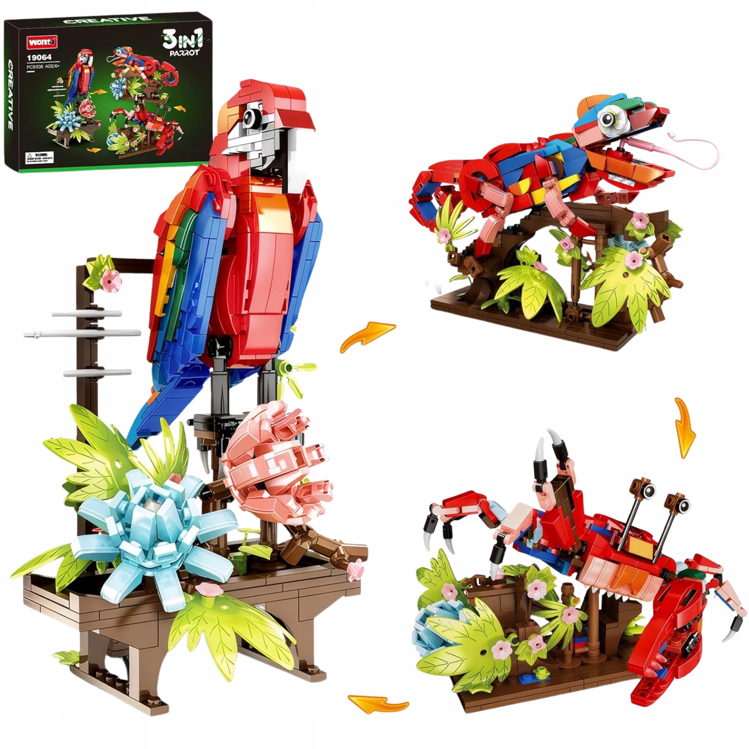 Klocki konstrukcyjne 3w1 Papuga Kameleon Krab Creator zestaw 538 elementów