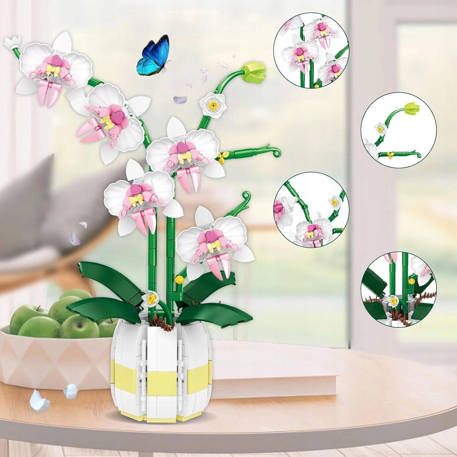 Kwiaty klocki orchidea kwiatek 25 cm dekoracja do układania prezent orchid