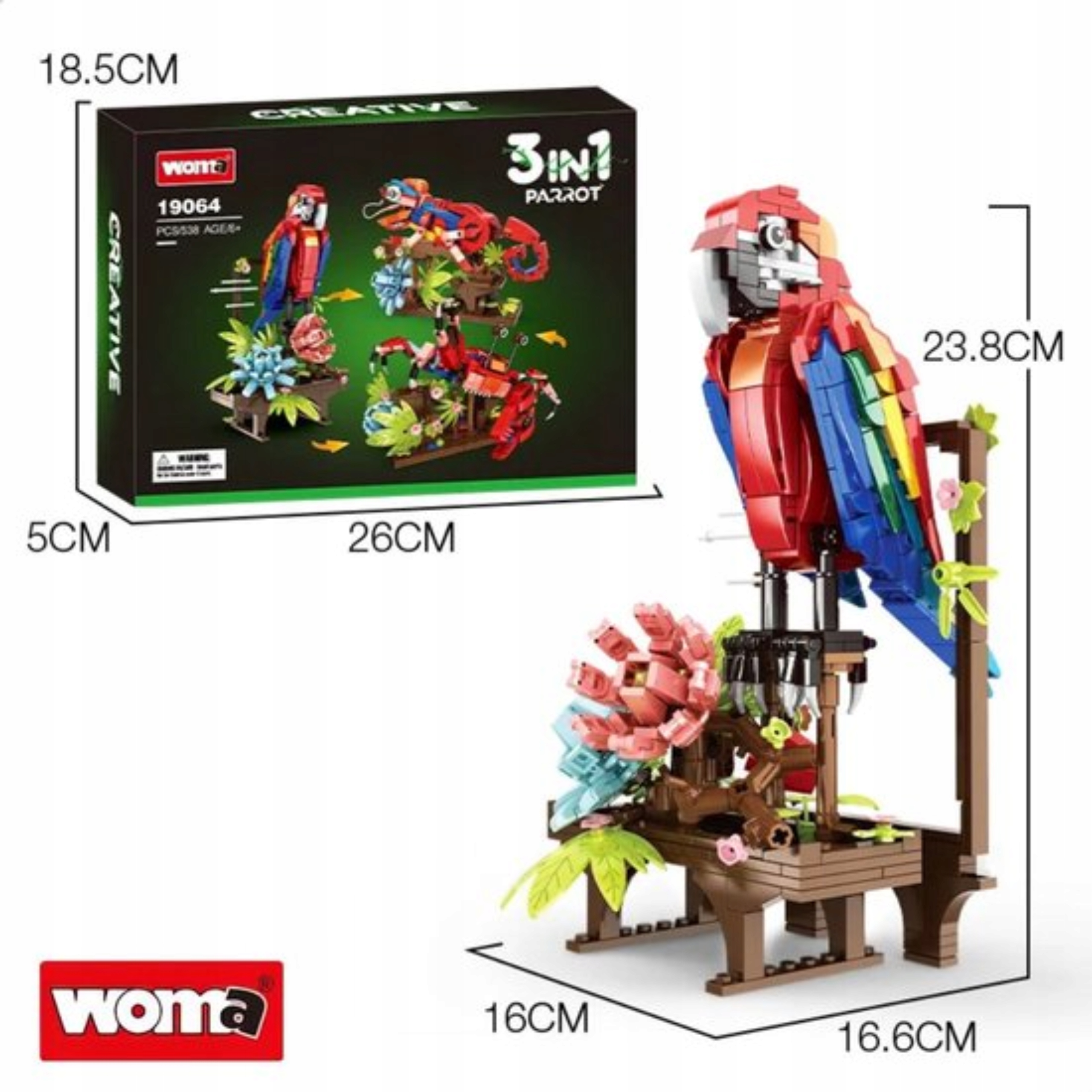 Klocki konstrukcyjne 3w1 Papuga Kameleon Krab Creator zestaw 538 elementów