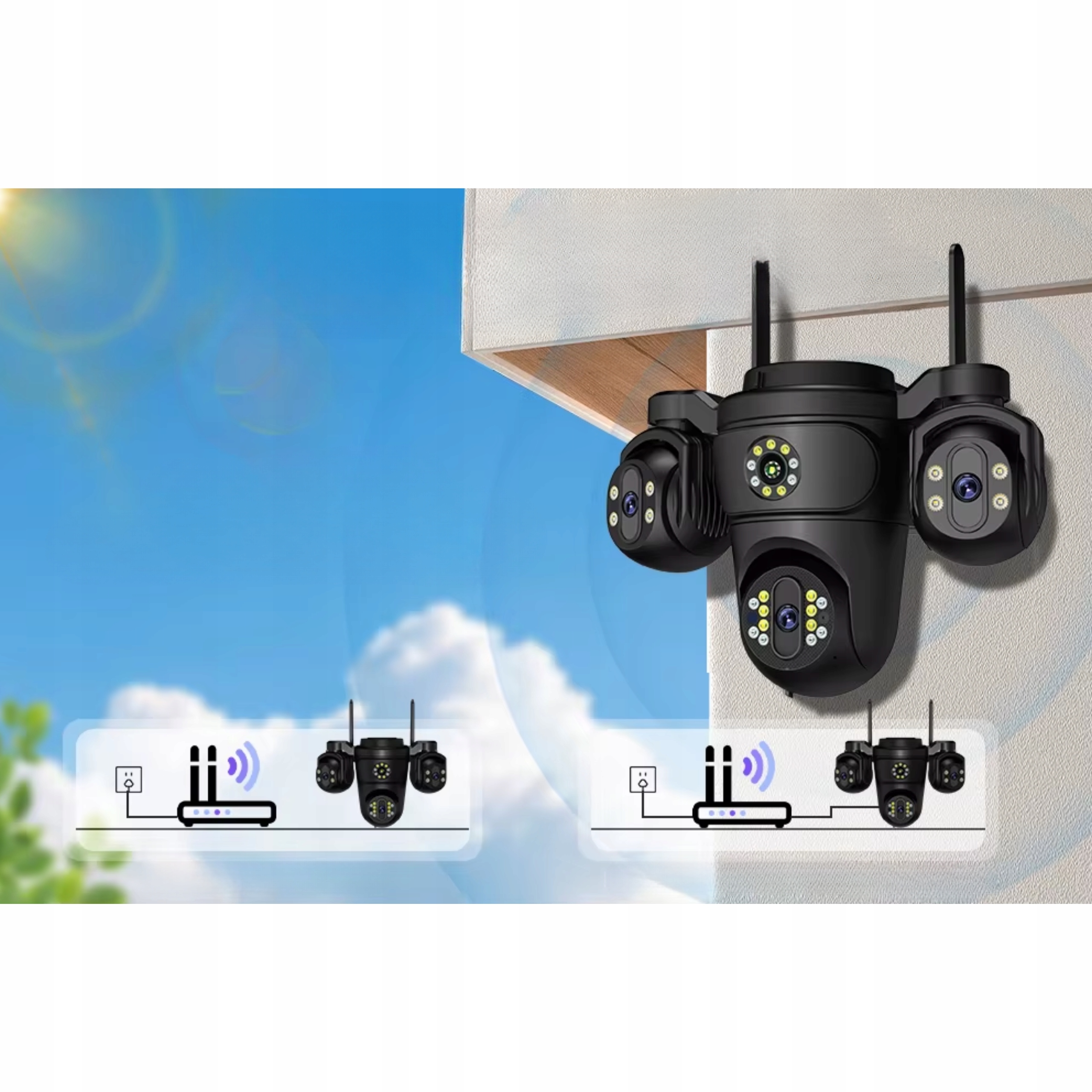 Kamera zewnętrzna WiFi 15MP 4 obiektywy 4 zoom Auto Track PTZ IP66 MIKROFON