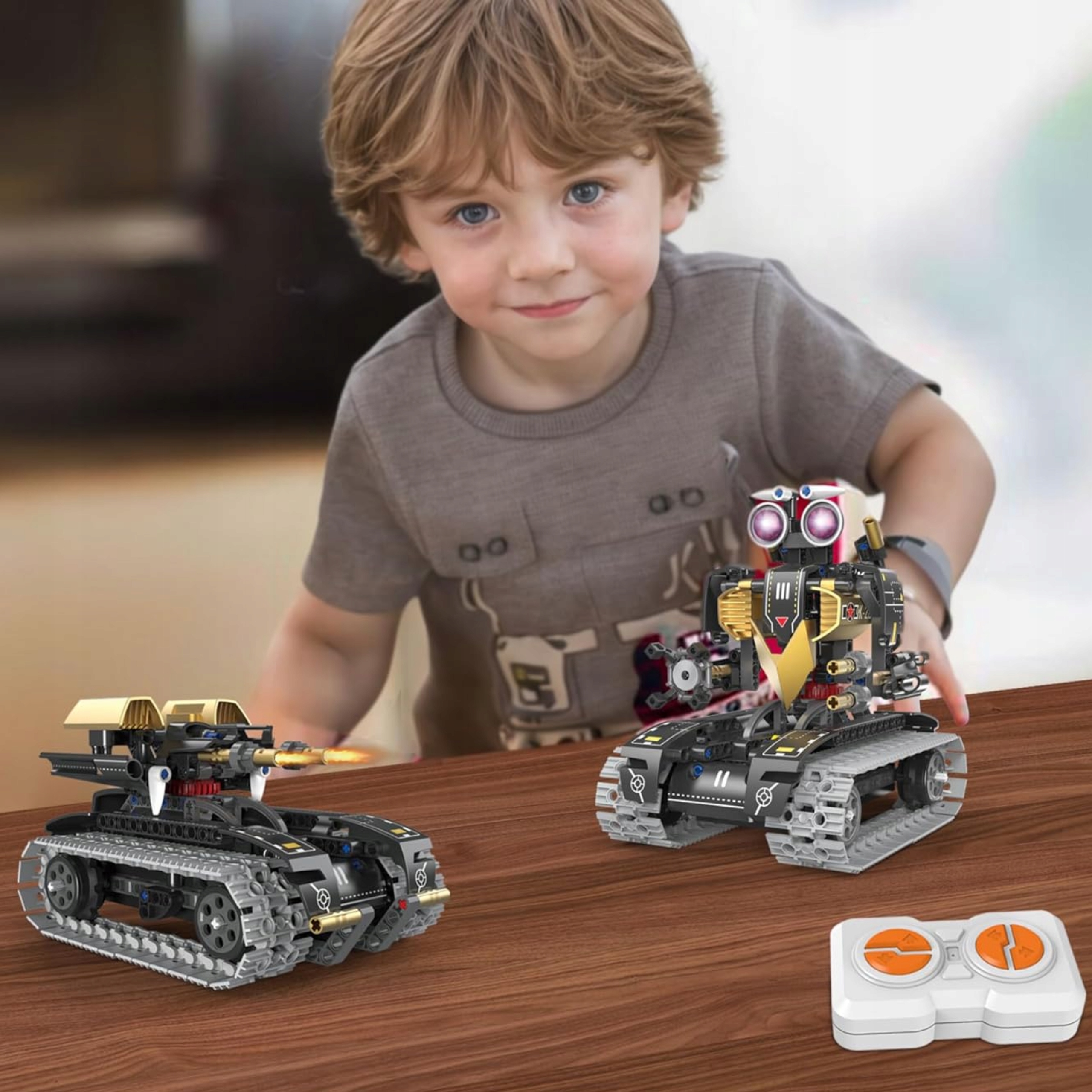 zestaw edukacyjny dla dzieci Robot z klocków 5w1 RC aplikacja STEAM wojskowy ROBOT zestaw dzieci 323el