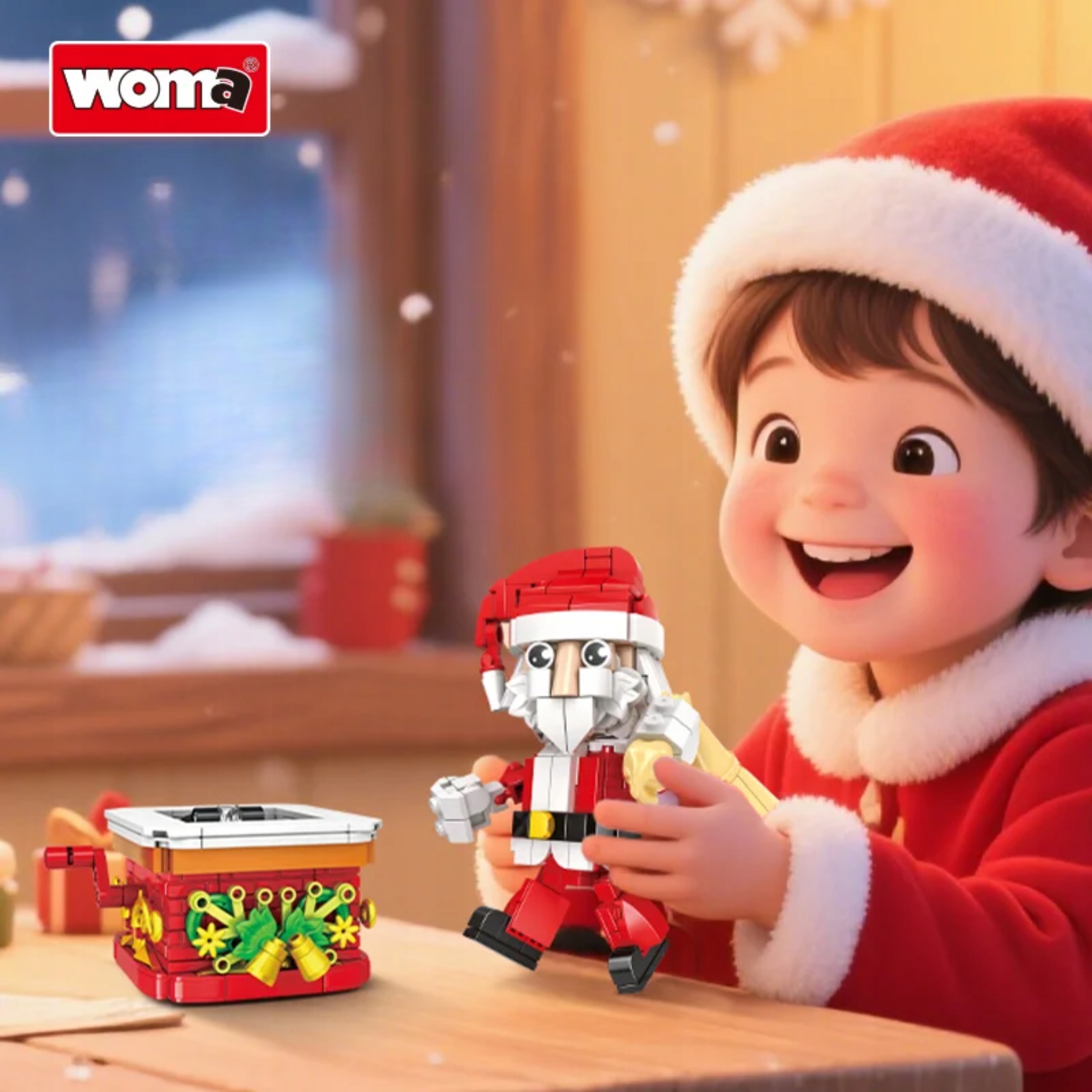 Klocki świąteczny Mikołaj z ruchomym mechanizmem dekoracja Boże narodzenie