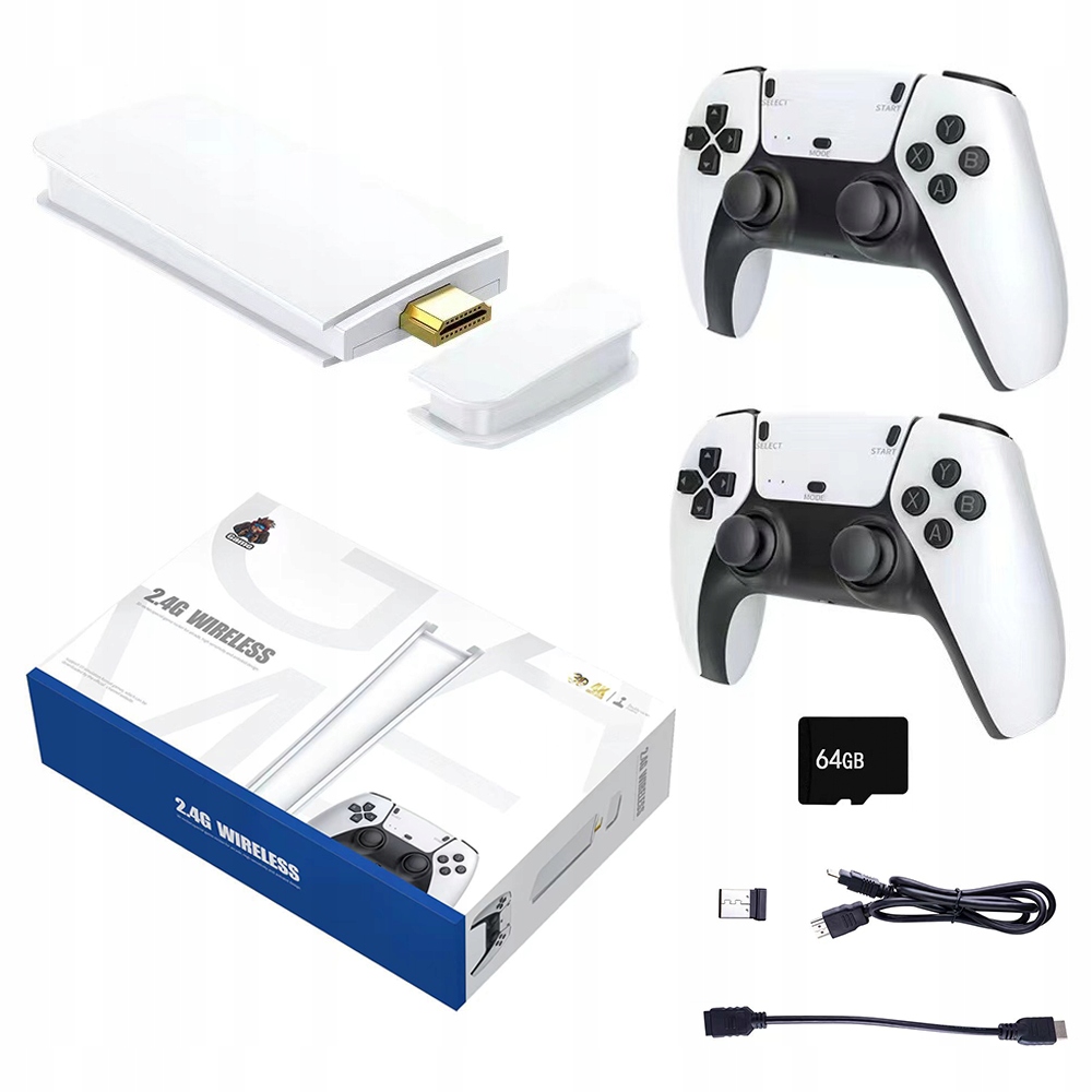 GRA TELEWIZYJNA retro bezprzewodowa z 2 kontrolerami 64GB DUŻO gier HDMI