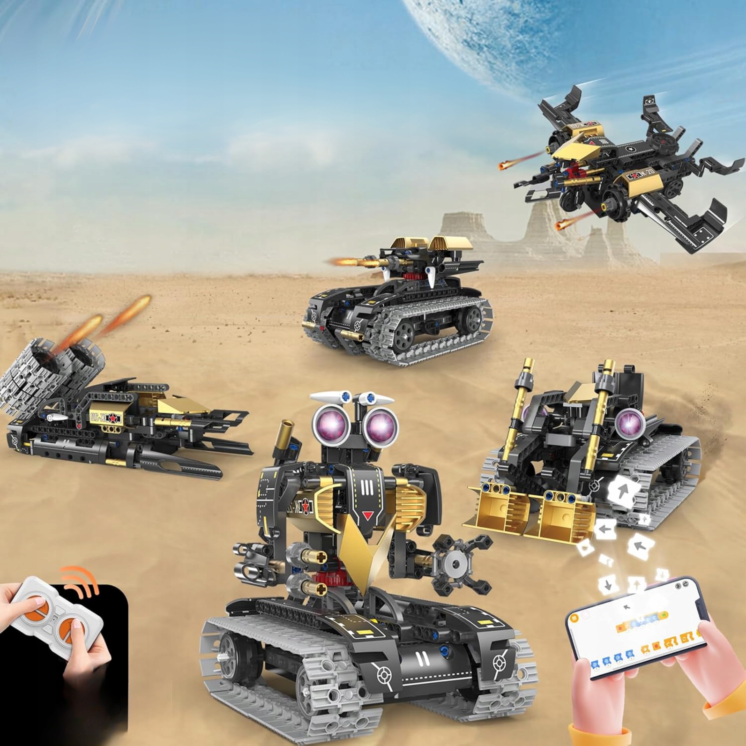 Robot z klocków 5w1 RC aplikacja STEAM wojskowy ROBOT zestaw dzieci 323el