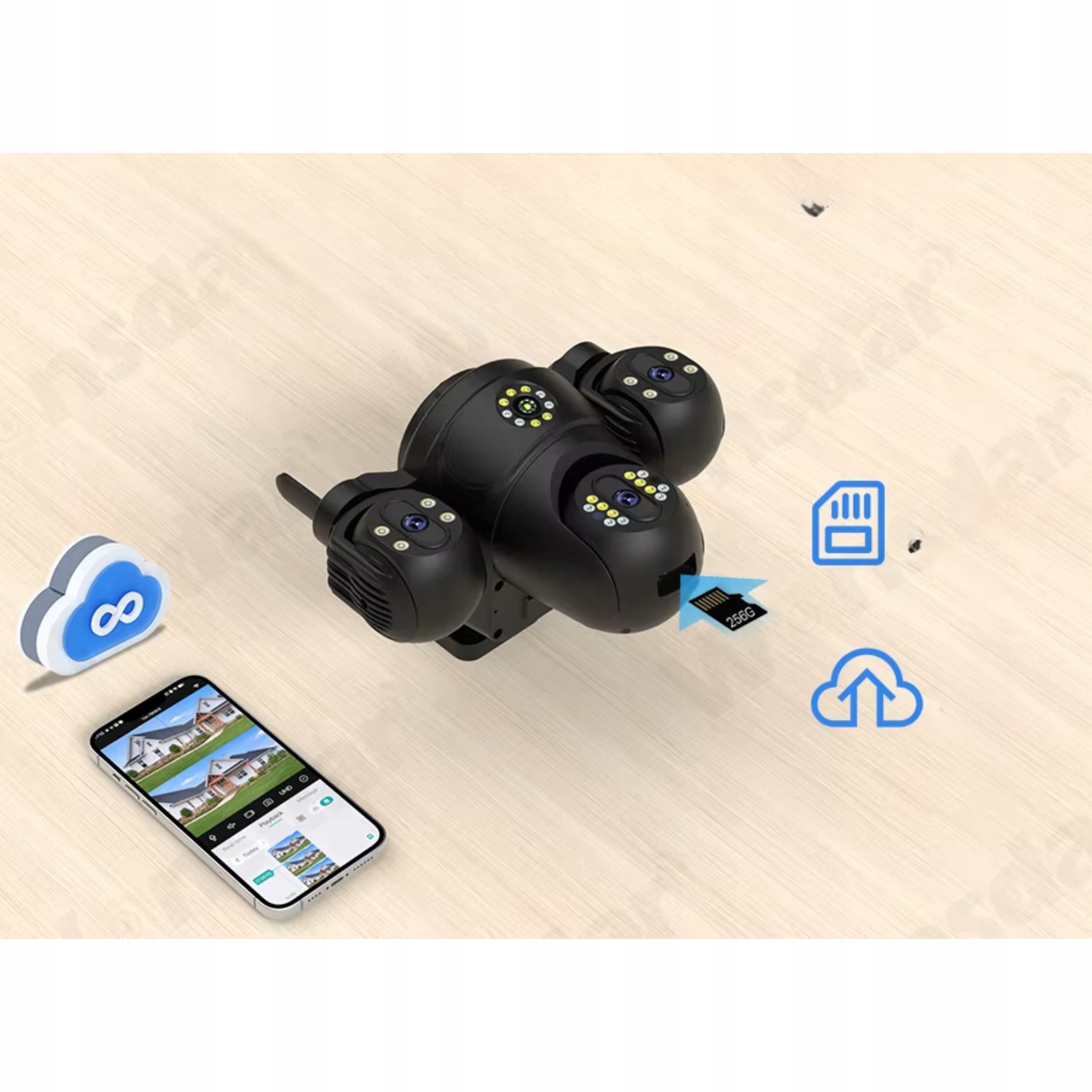 Kamera zewnętrzna WiFi 15MP 4 obiektywy 4 zoom Auto Track PTZ IP66 MIKROFON