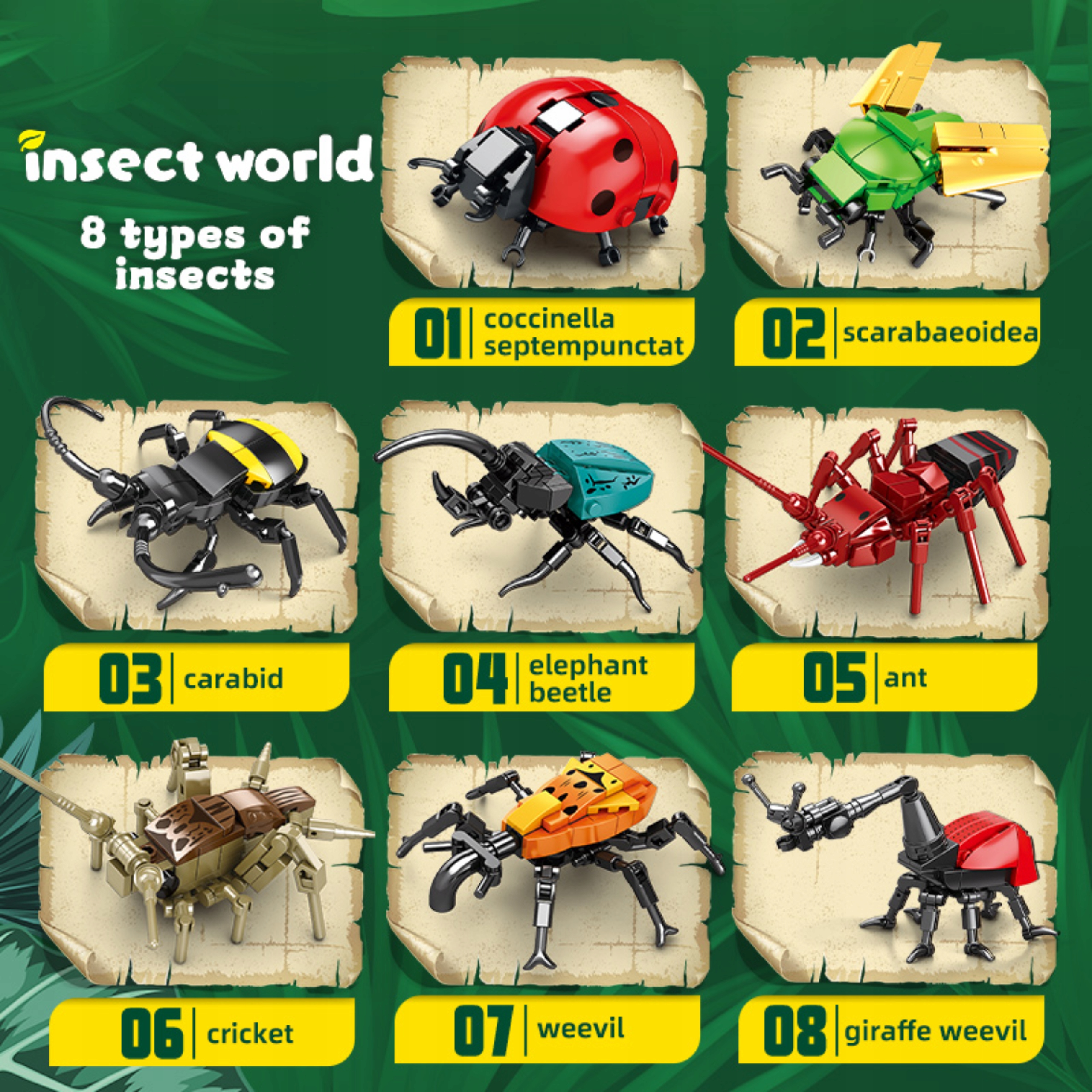 Klocki świat owadów zestaw edukacyjny 8 modeli dla dzieci miłośników natury