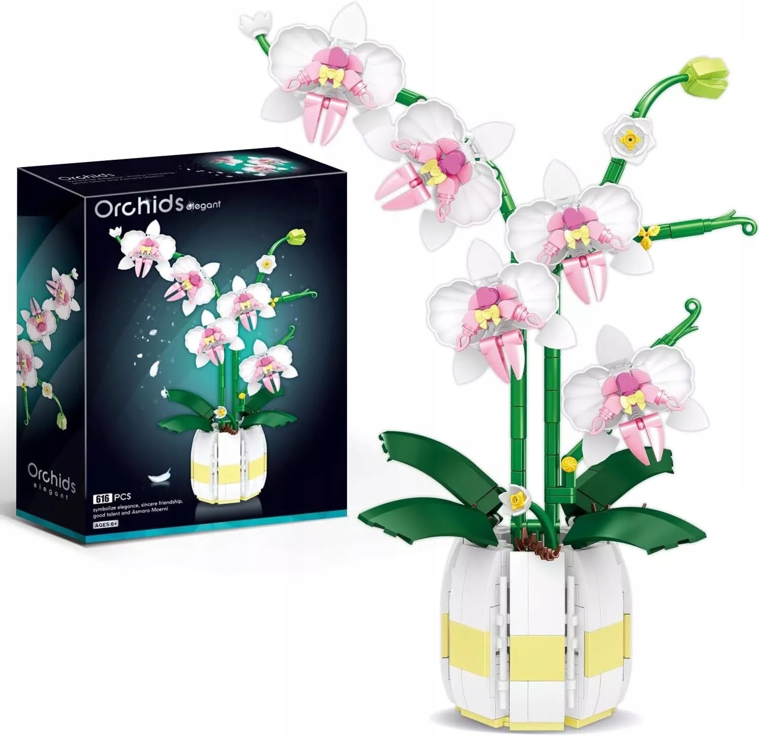 Kwiaty klocki orchidea kwiatek 25 cm dekoracja do układania prezent orchid